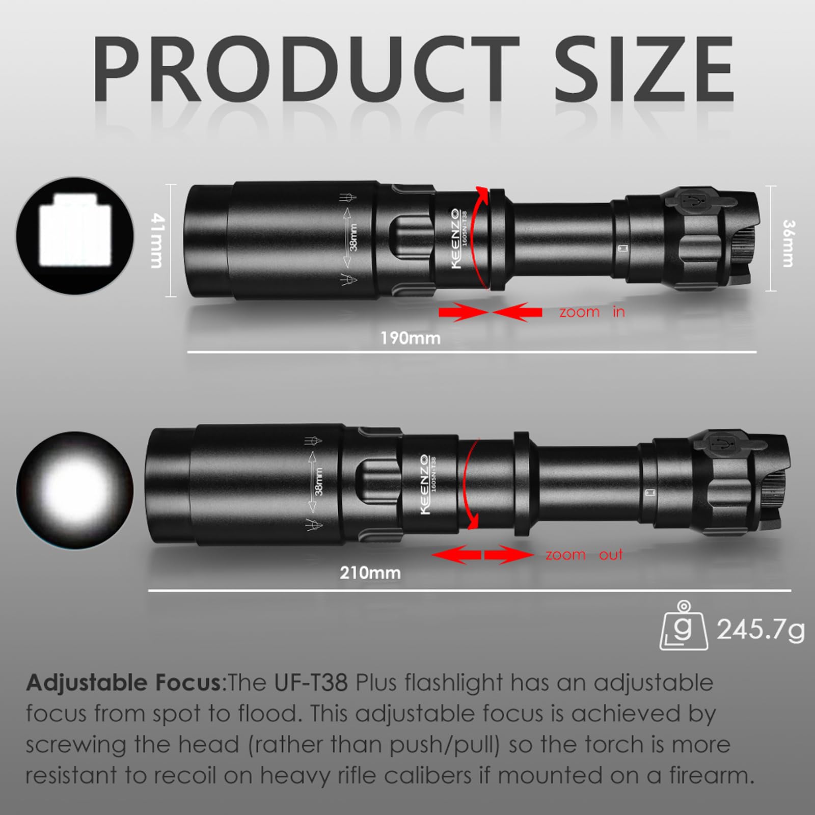 KEENZO 940nm IR Illuminator Torch for Night Vision,Fresnel Lens Zoomable Infrared Flashlight Rechargeable Lights with Remote Pressure Switch & Scope Bracket - Image 3