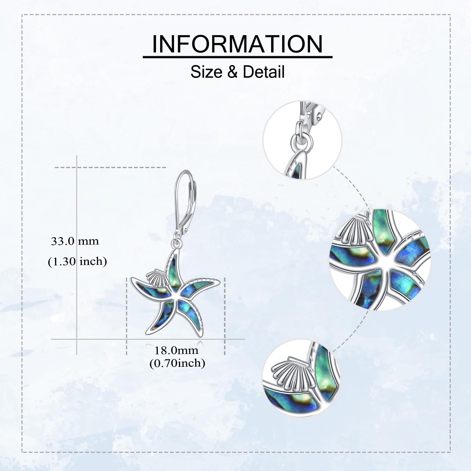 YAFEINI Pendientes de estrella de mar, plata de ley 925, concha de abulón, estrella de mar, joyería del océano, regalos para mujeres