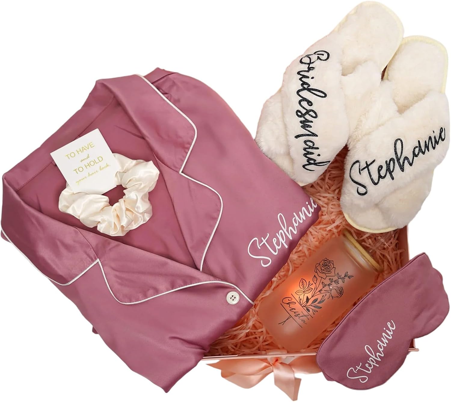 Personalized Bridesmaid Proposal Gift Box - Custom Pajama Set, Fluffy Slippers, Tumbler and Sleeping Mask - Bridesmaid Pajamas Bridesmaid Gifts - Gift for Girlfriend and Mom Multicolors