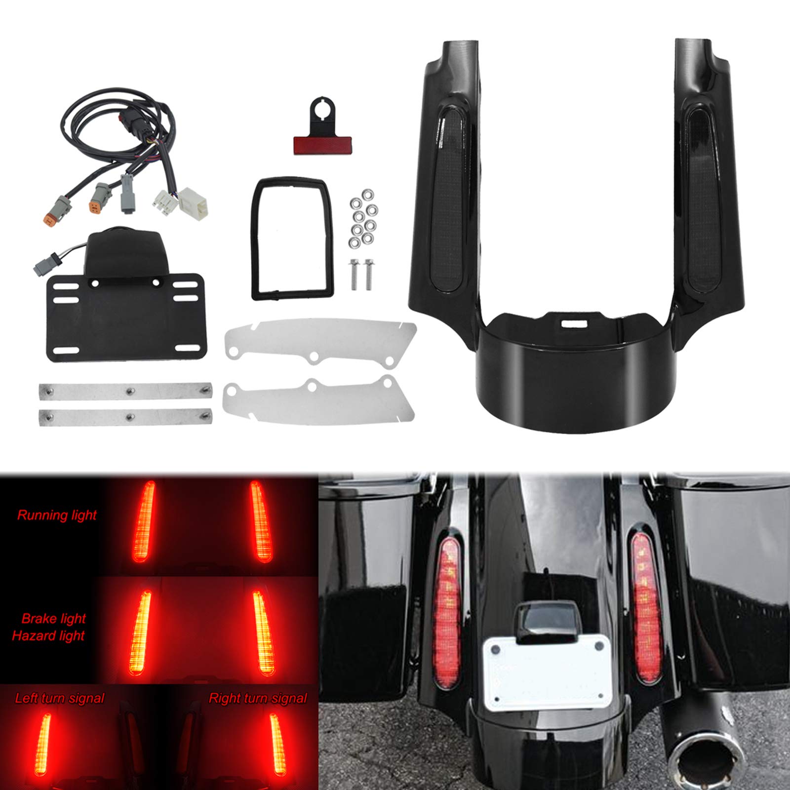 Parafango Posteriore LED Per Harley Touring 2014-2019 - Nero Lucido, 3 Funzioni - Foto 7