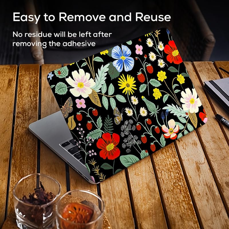 Image of Floral F43 Top+Wrist Pad Vinyl Laptop Skin /Sticker /Cover for 13 to 13.3 Inches Laptops Laminated-Removable-HD Quality Compatible for Hp-Dell-Sony-Lenovo-Asus etc.(13x9.2 Inches)