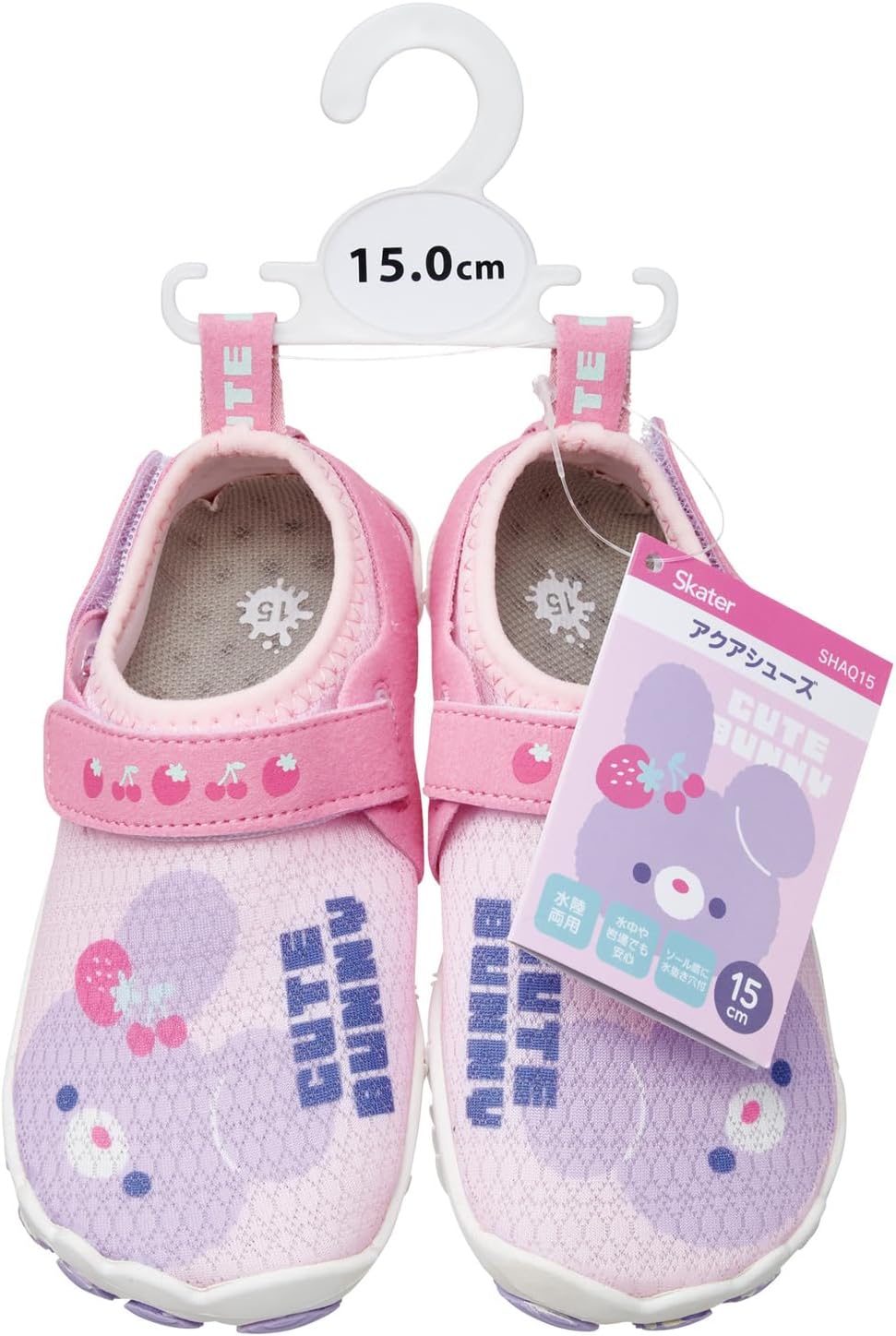 Skater CUTE BUNNY SHAQ15-A Children's Aqua Shoes, 5.9 inches (15 cm), Amphibious Mesh Material, with Drain Holes and Insole