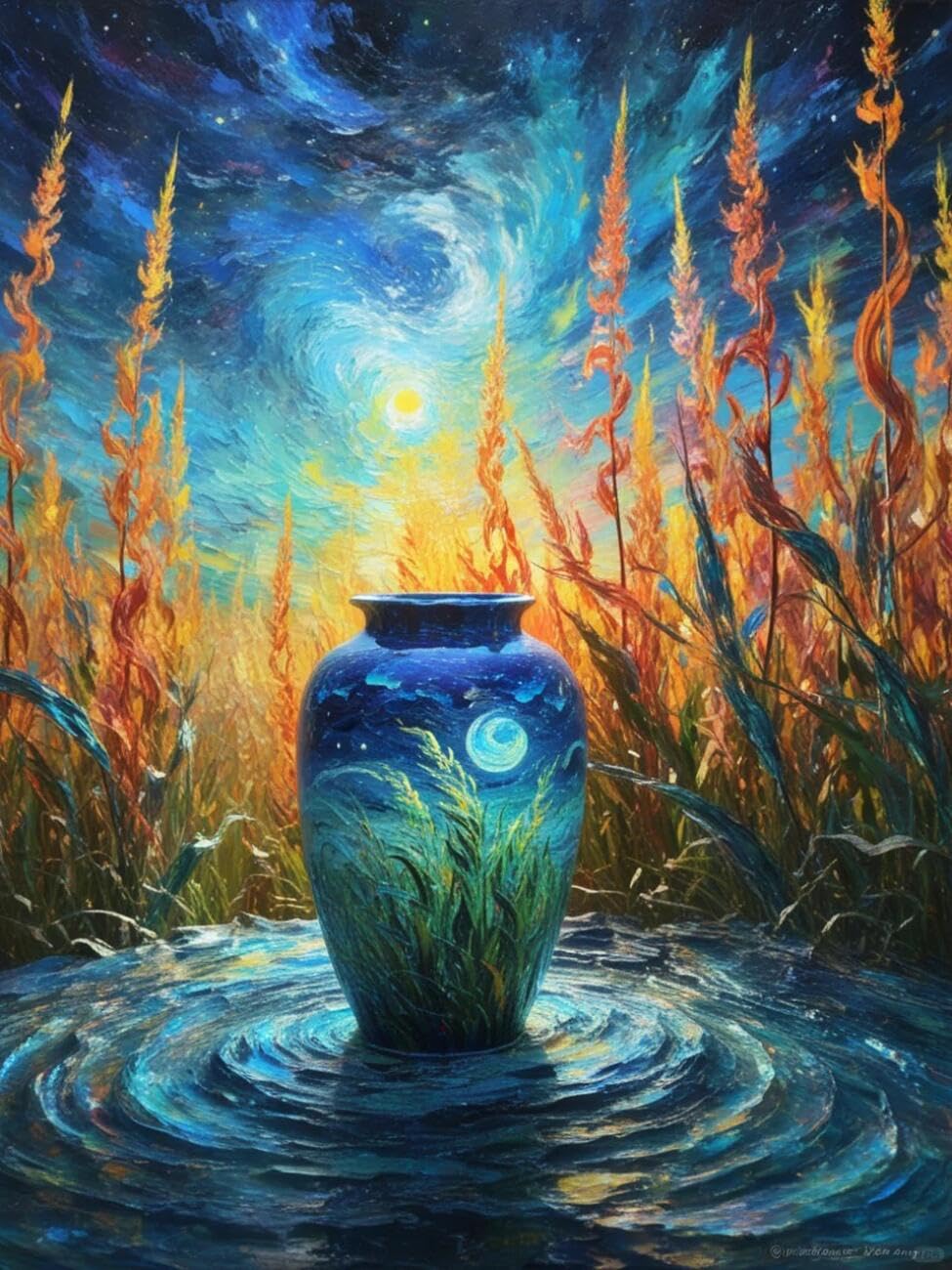 Henypt Cross Stitch Kits Fantasy Vase Landscape DIY Needlepoint Set for Adults Beginners with Accessories Home & Leisure/Gifts 14CT 40x50cm