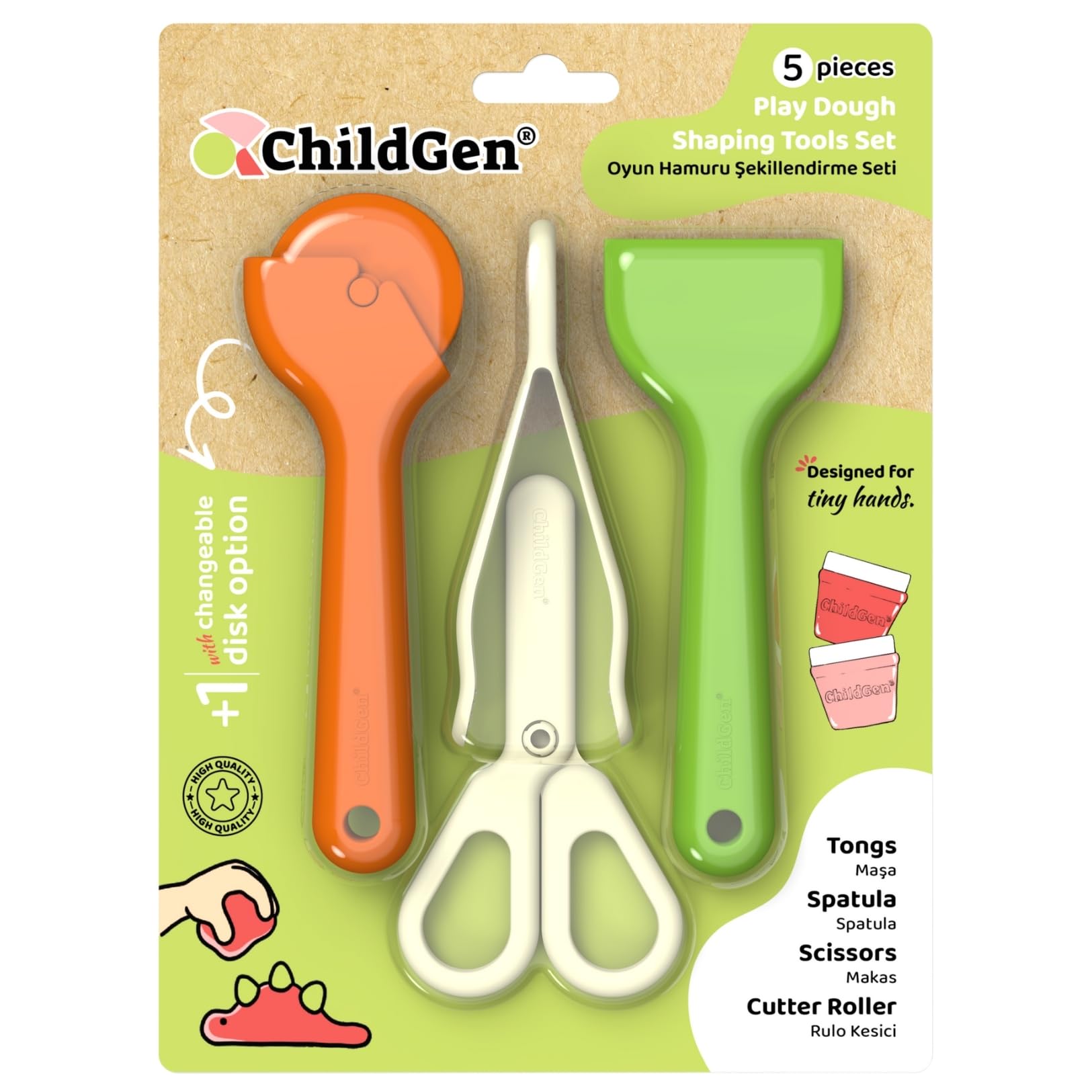 Play Dough Tools Set for Kids – 6 Piece Modeling Clay Tools Kit with Cutter Roller, Scissors, Spatula & Tongs – Creative Sensory Play Dough Accessories for Toddlers & Preschoolers