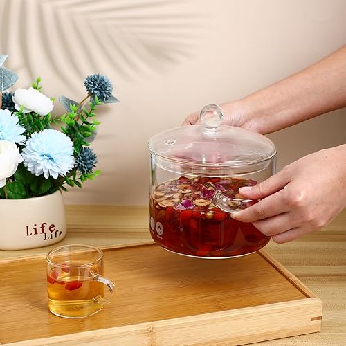 Miniatura 3 de GANAZONO Cacerola de vidrio para cocina olla de cocina de vidrio de borosilicato con tapa y asa olla de cocina para pasta fideos sopa de leche