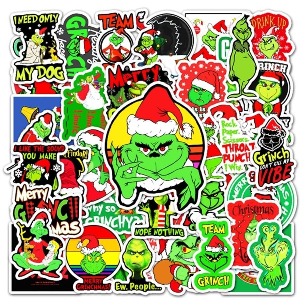 Grinchmas Christmas Themed Decal Stickers Assorted Lot of 50 Pieces