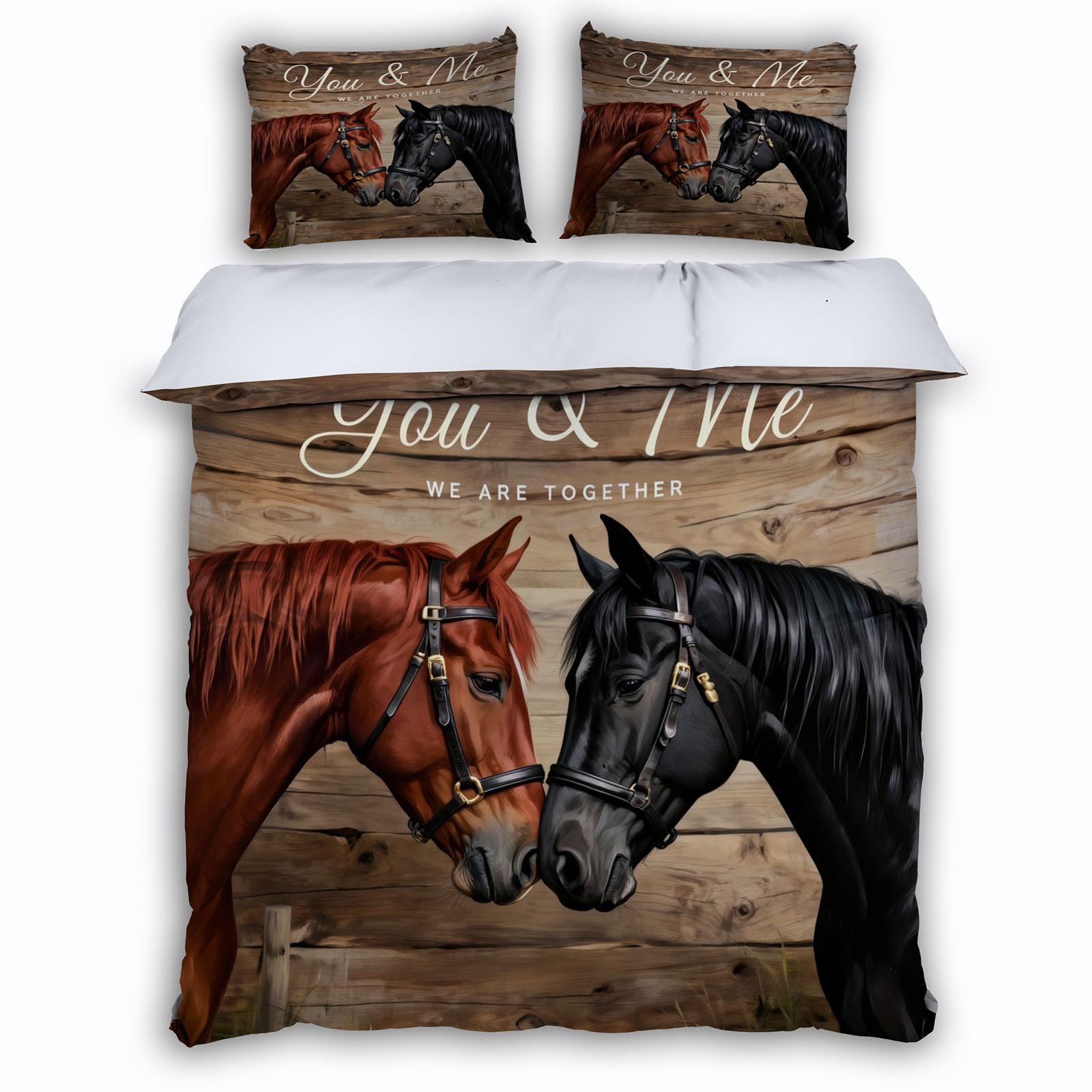 Housse de couette cheval anti-glisse avec fermeture éclair