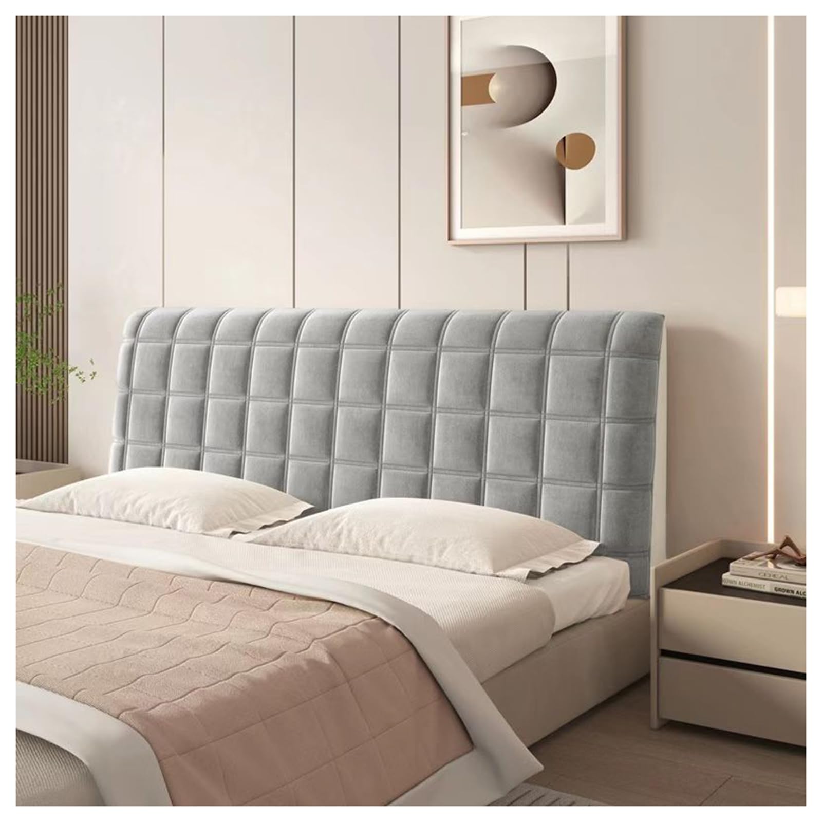 GOFOHIMI Funda Protectora para cabecera de Cama de Terciopelo, Fundas elásticas para cabecera de Cama Individual/Doble, Funda de Respaldo tapizada con Todo Incluido, Gris Claro, 150 cm