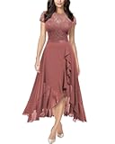 Women&apos;s Retro Lace Contrast Chiffon Ruffle Evening Maxi Dress