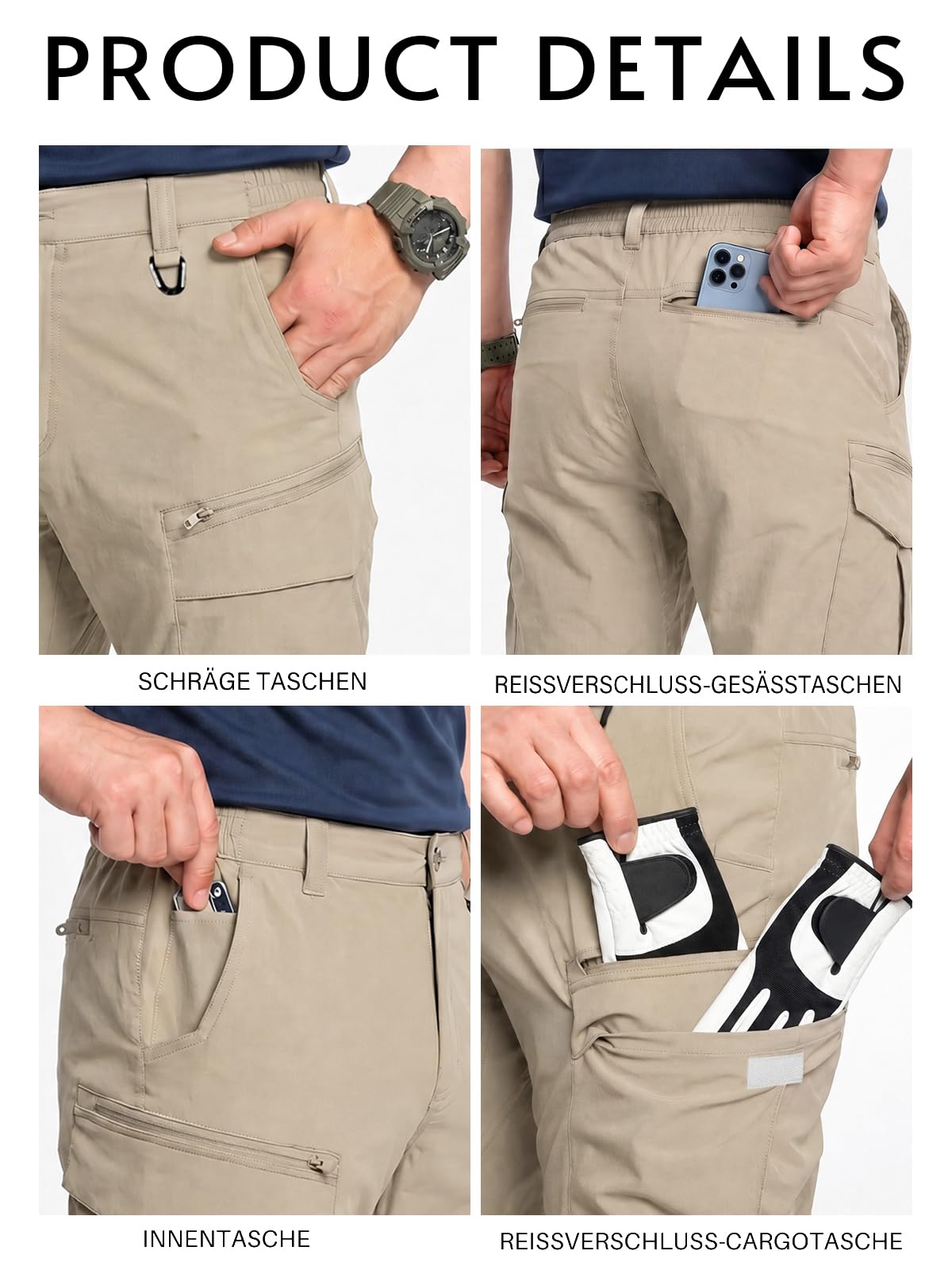 Runcati Pantalones de senderismo impermeables para hombre, transpirables, ligeros, con múltiples bolsillos, con cremallera, funcionales, secado rápido, pantalones cargo