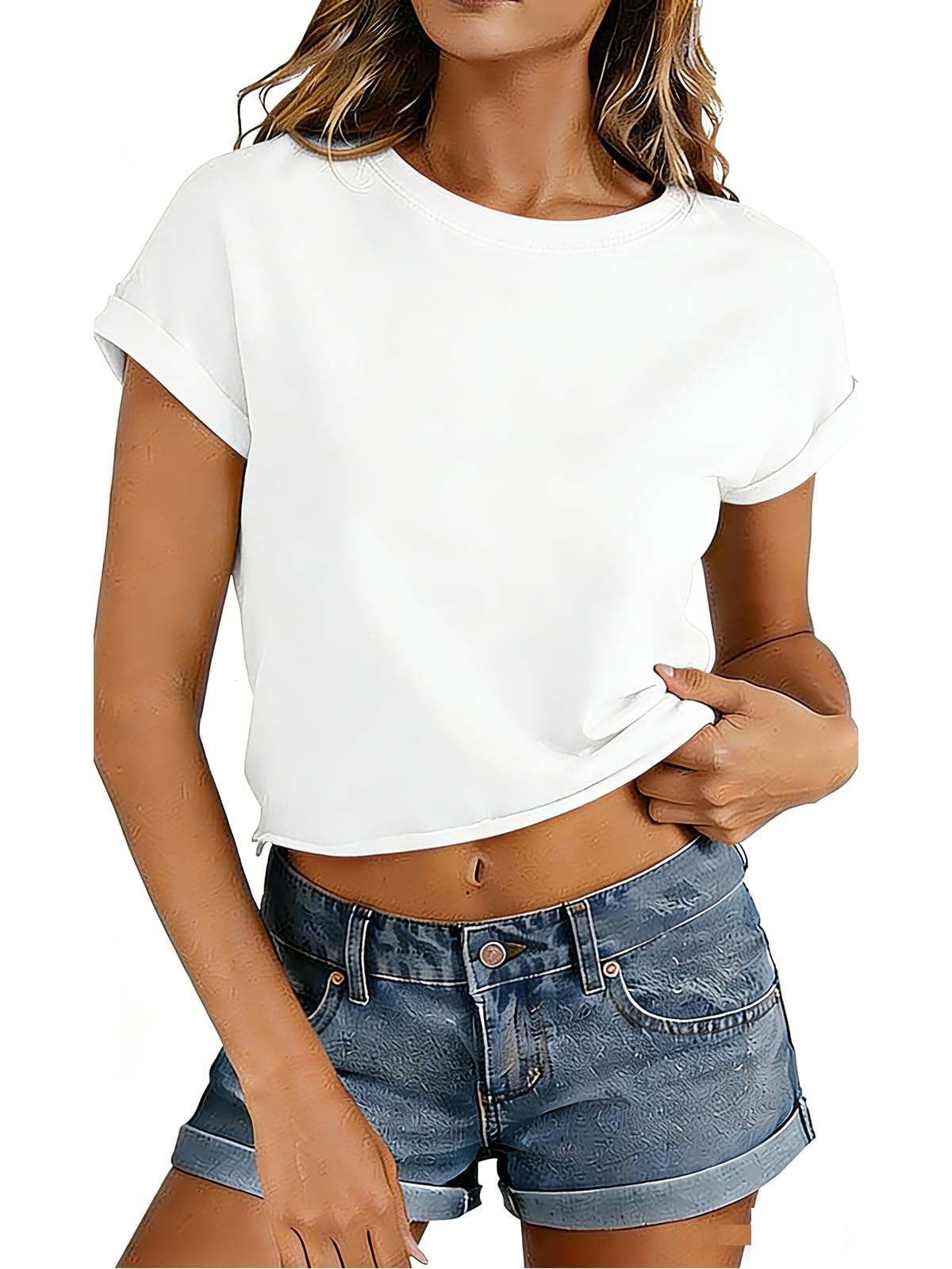 Eniloyal Crop Tops Damen Tshirt Sommer Bauchfreies Sport Shirt Kurzarm Oberteil Locker Lässig