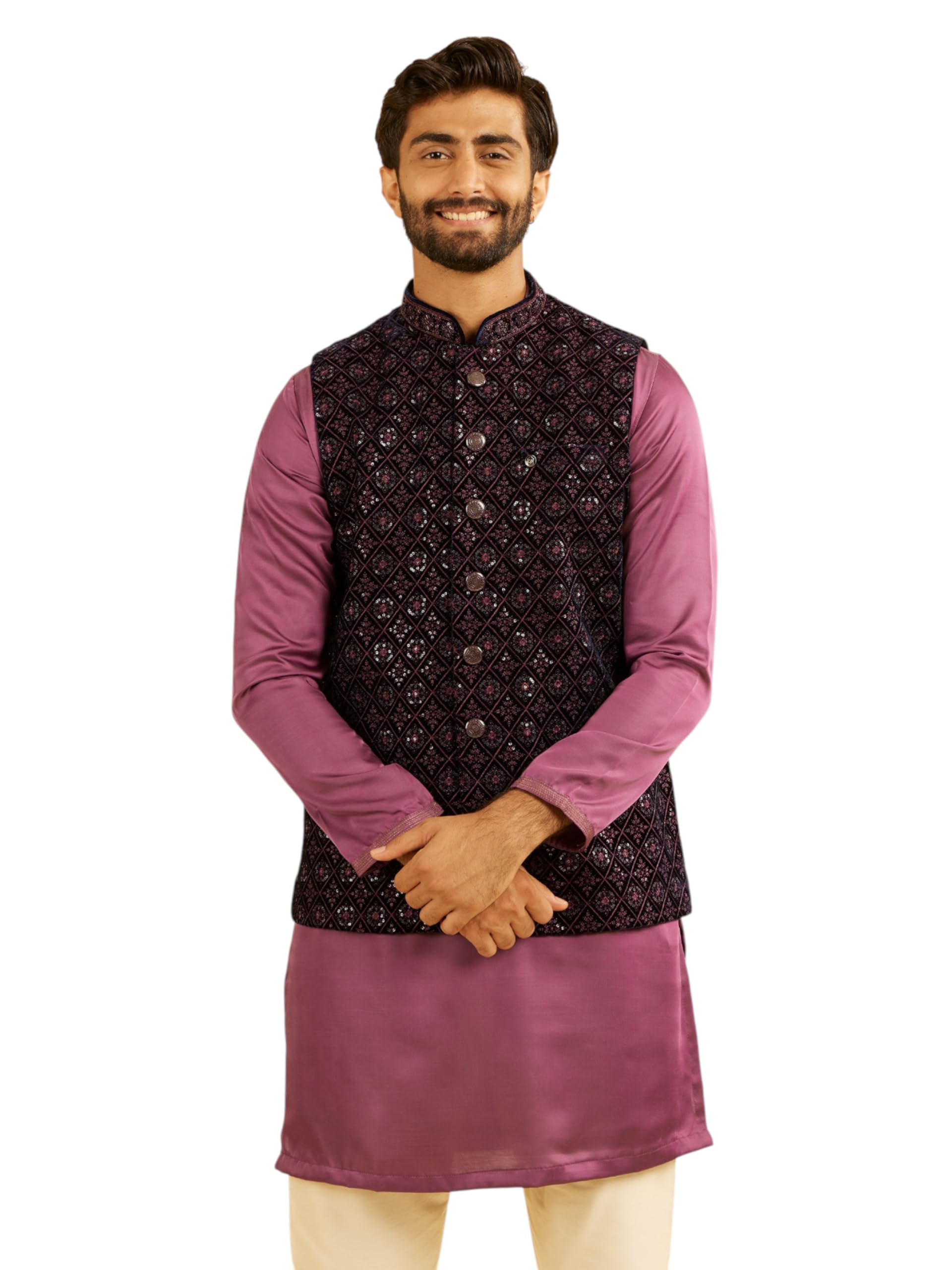 manyavar Men's Velvet Embroidery with Sequins Nehru Jacket (1pc)-picture-49