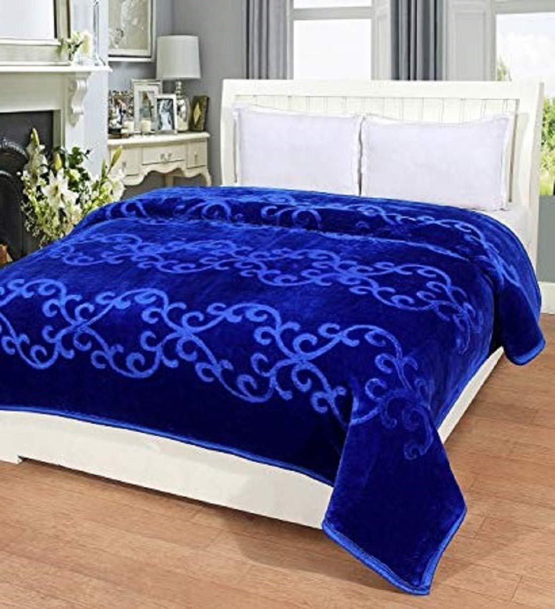 CHANGERS Embossed Blankets,Quilt,duvets,dohar Solid Colour Ultra Soft Floral Double Bed Heavy Mink Winter Blanket (Blue)-image-37
