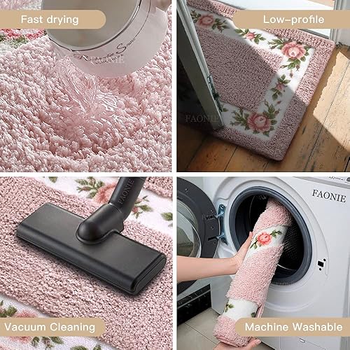 Miniatura 6 de Alfombra romántica de estilo rural con diseño floral de rosas, alfombra de área, suave, antideslizante, tapete para baño, ducha, dormitorio, sala de