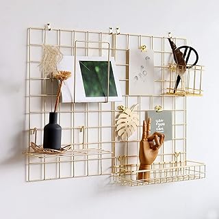 FRIADE Wall Grid Panel for Photo Display,Wall Storage Organizer,5 Metal Clips & 3 S Hooks & 4 Nails & 4 Plastic Hanging Buckles and 4 Screws Offered,Size 17.5