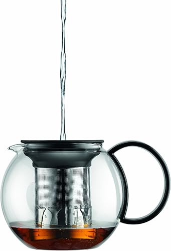 Miniatura 3 de Bodum Prensa de té de vidrio Assam de 34 oz con filtro de acero inoxidable, tapa de plástico negro
