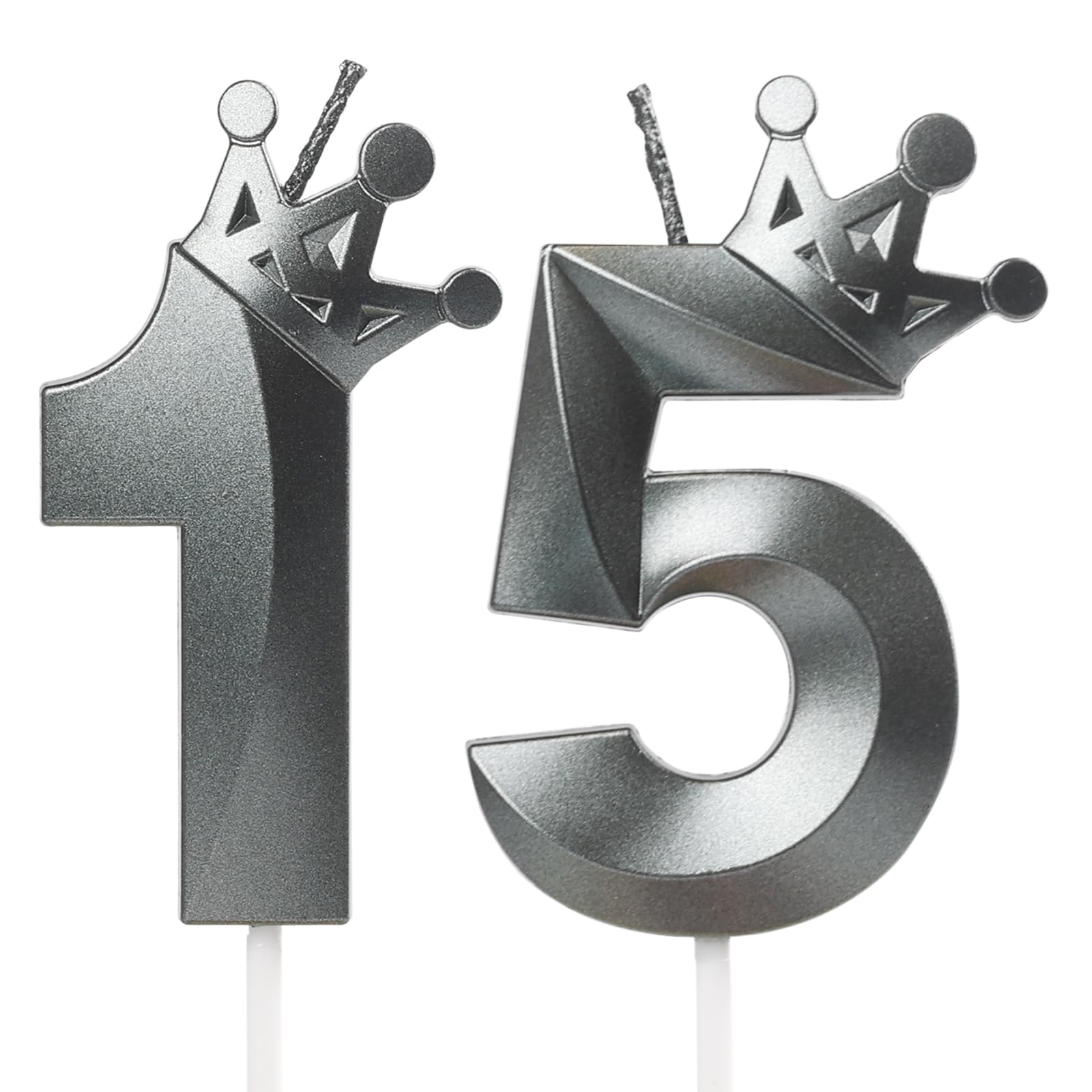15th Birthday Candles for Cake, Number 15 Black Candles with Crown, 3D Design Birthday Cake Topper for Boy Girl Pet Men Birthday Party Wedding