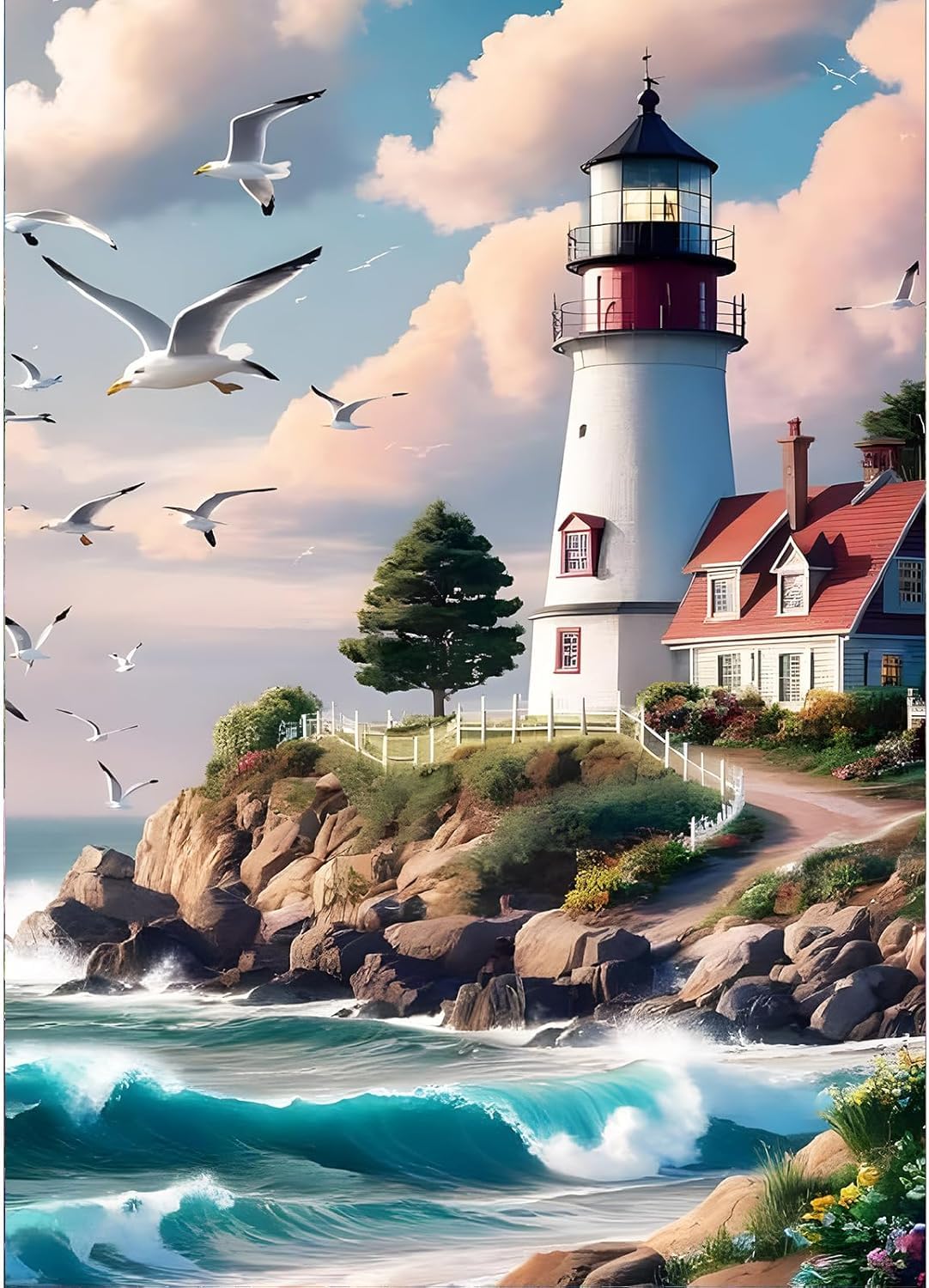 FanZheZhe Cross Stitch Kits for Adults,11Ct Printed Cross Stitch Kits,Stamped Embroidery Kits for Adults Wall Art Home Decoration Seascape Lighthouse 11Ct50X70Cm