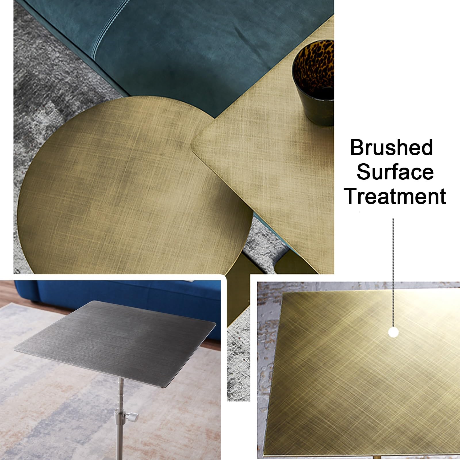Tavolino Estremità Regolabile In Altezza, Tavolino In Acciaio Inossidabile Struttura In Metallo Impermeabile Ottimo Per Interni Ed Esterni (Color : Gold - square - 35cm)