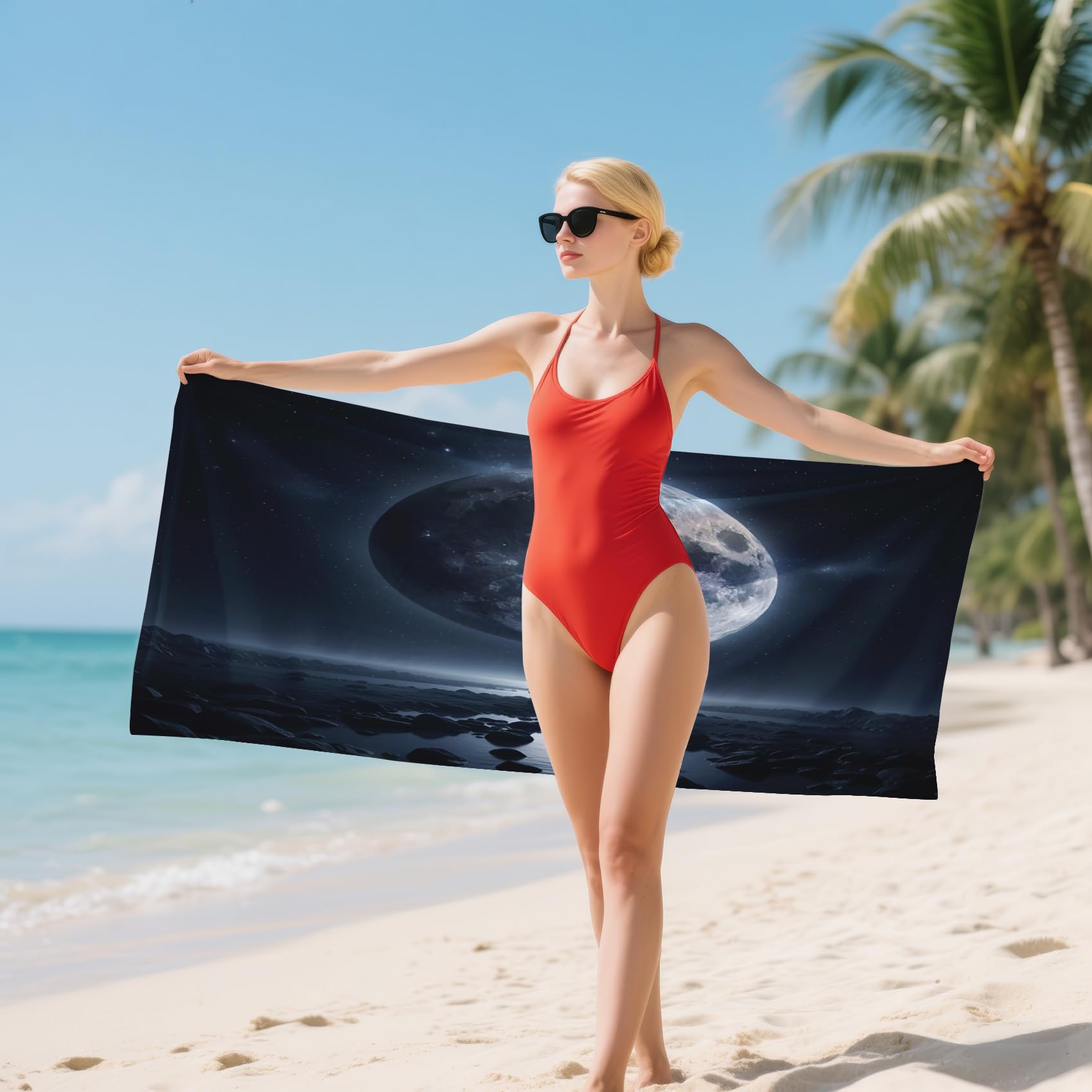 Serviette de Plage XXL Microfibre Lune Méditation Zen, Drap de Plage Séchage Rapide Anti Sable & Légère, Serviette de Bain Grande Taille 150x200 cm, Accessoire & Cadeau été