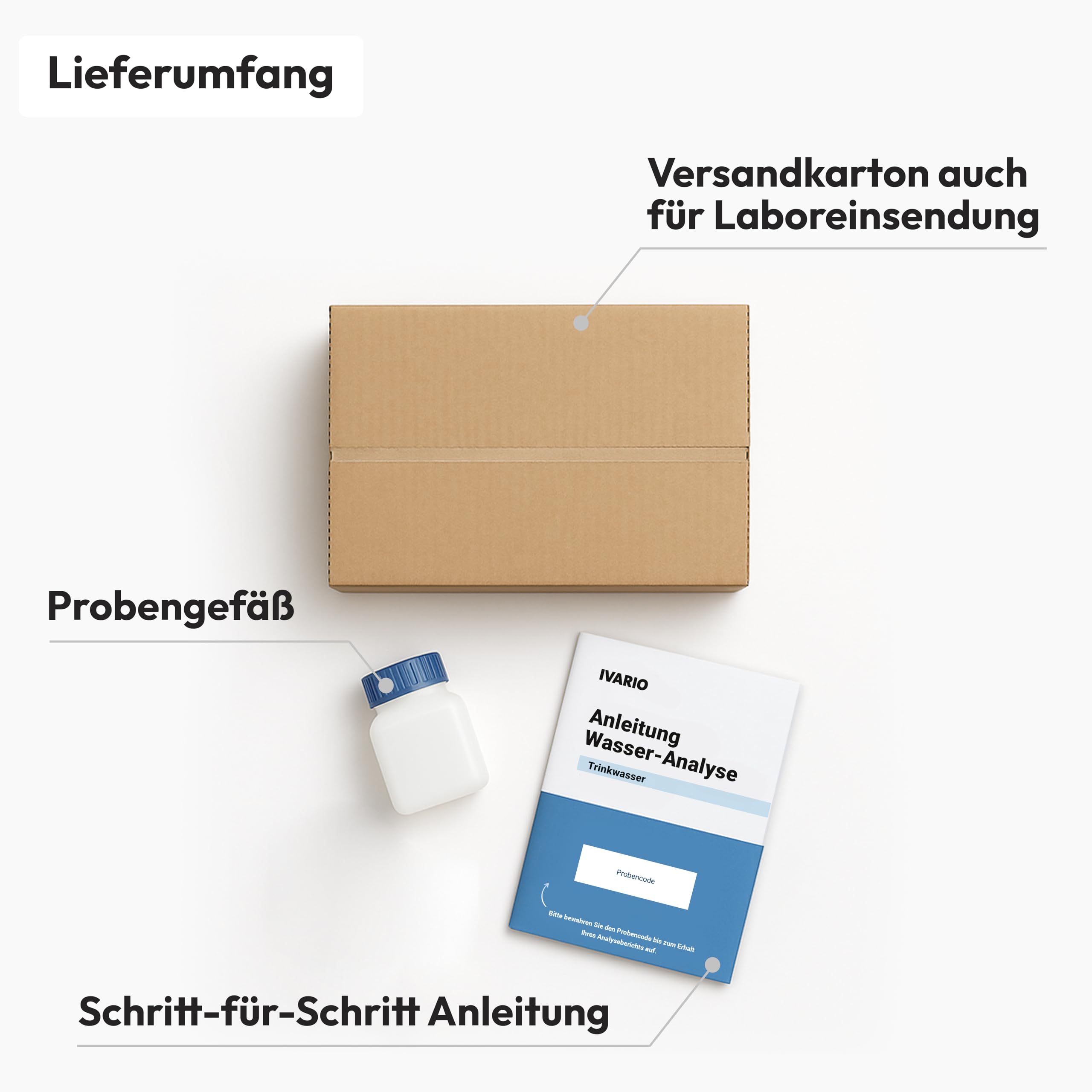 IVARIO Labor-Wassertest Brunnenwasser Basis, Laboranalyse im Deutschen Fachlabor mit 11 Prüfwerten/kostenlose Expertenberatung/Kinderleichte Probenahme