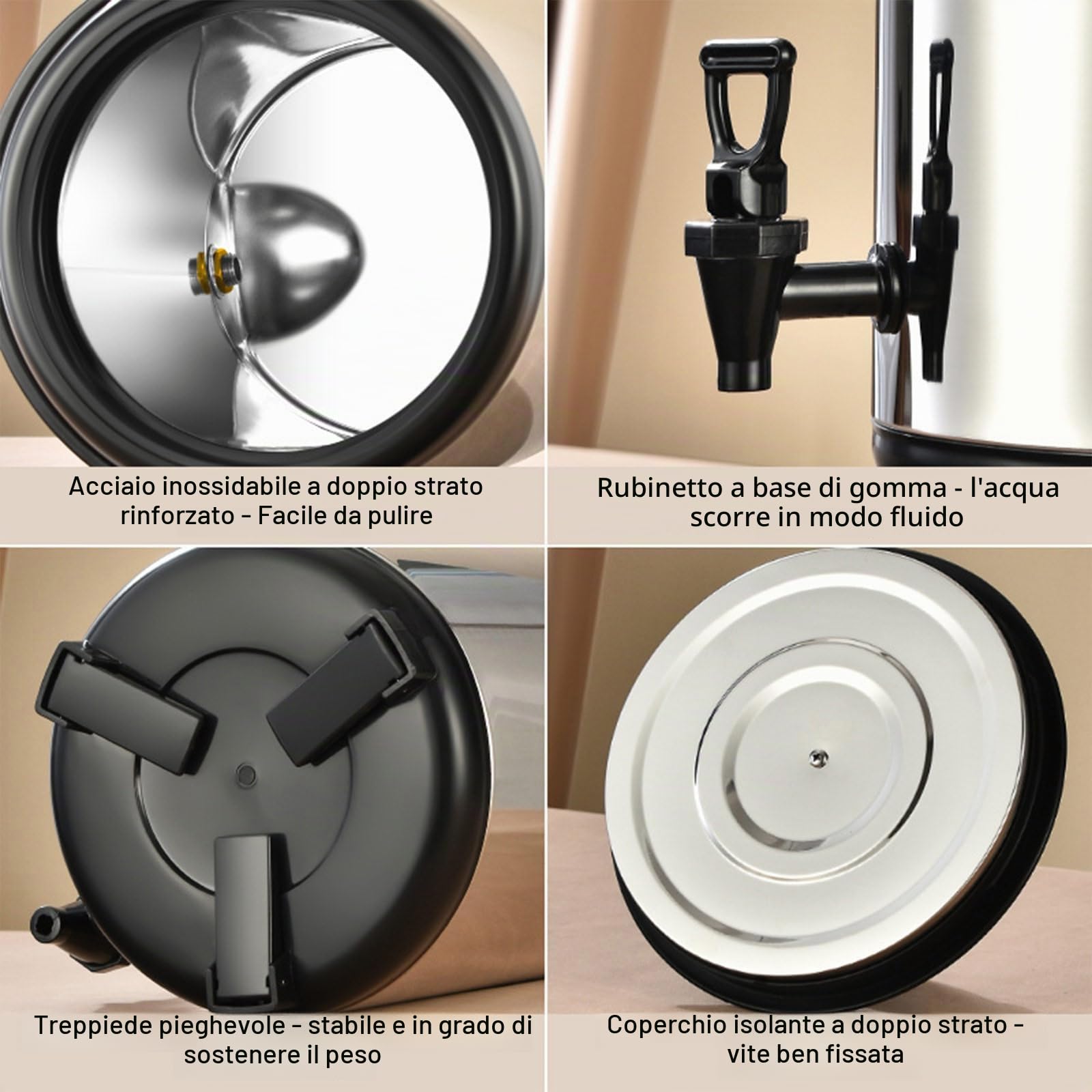 Thermos per bevande calde e fredde, thermos, distributore di bevande in acciaio inox, contenitore termico con rubinetto, portatile, per campeggio, ristorazione (10 l)