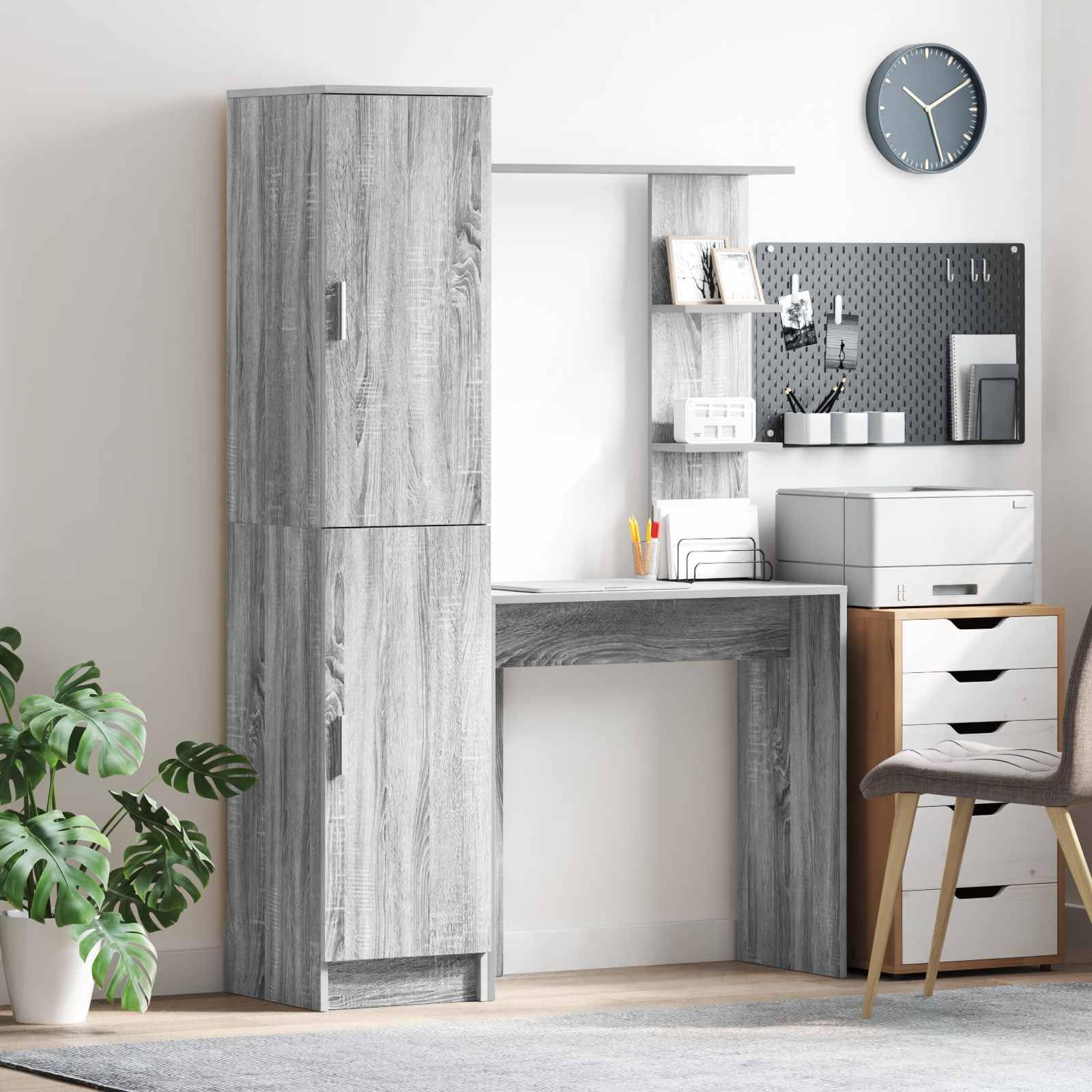 Set Scrivania e Cassettiera 2 Pz Grigio Sonoma Legno | Set arredo studio con ampia superficie di lavoro e scaffali integrati per organizzare libri e documenti in ufficio.