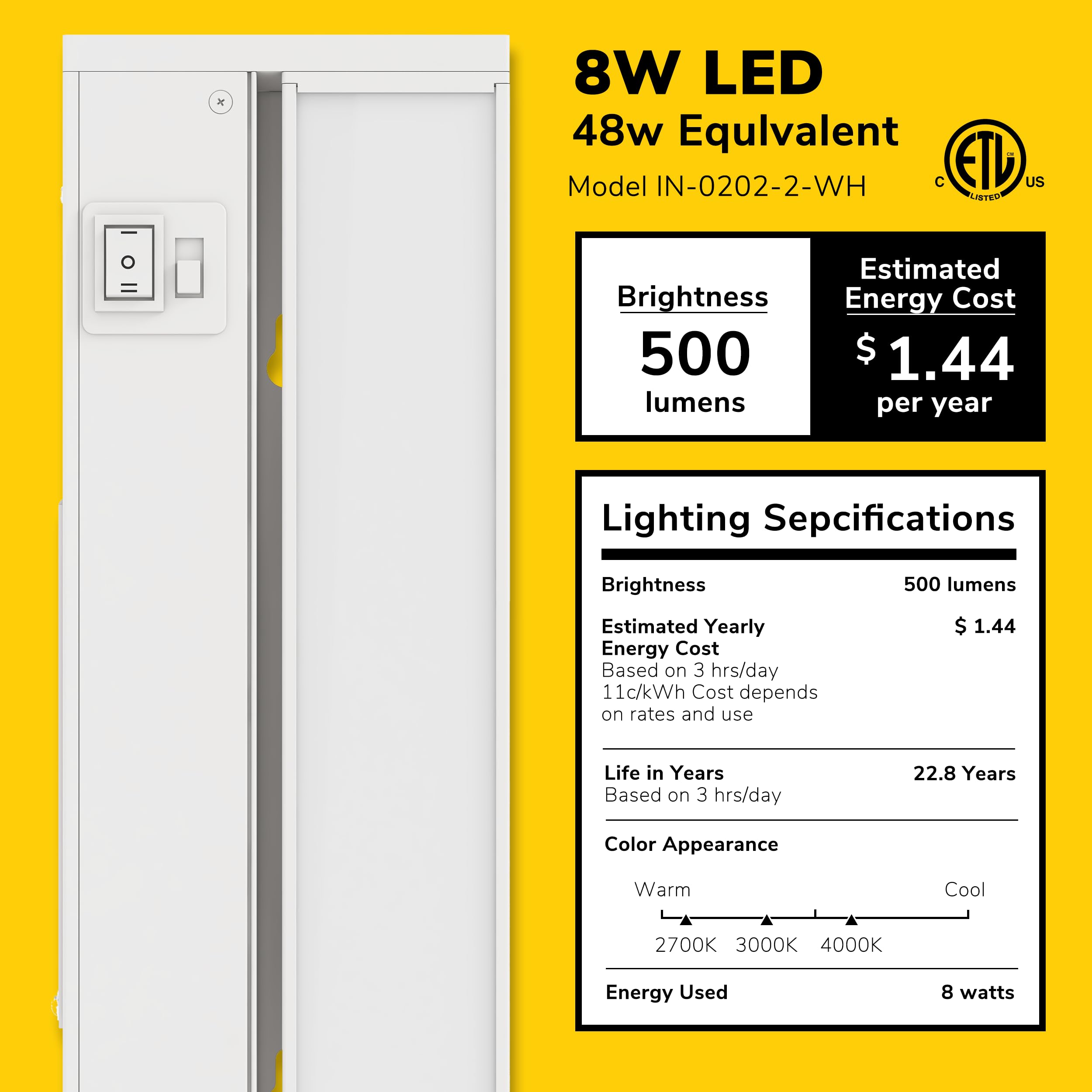 GetInLight 3 farbstufen schwenker led unter kabinett-licht, dimmbar 18 zoll weiß