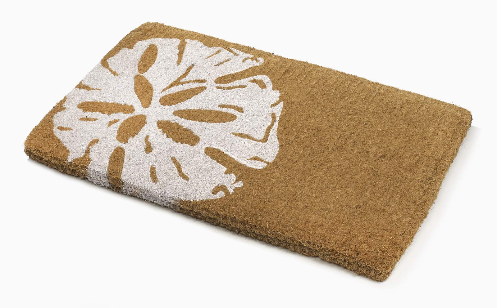 fab habitat extra thick doormat - handwoven, durable - natural coir - entryway, front door, porch, patio - sand dollar white/natural (18" x 30" thick)
