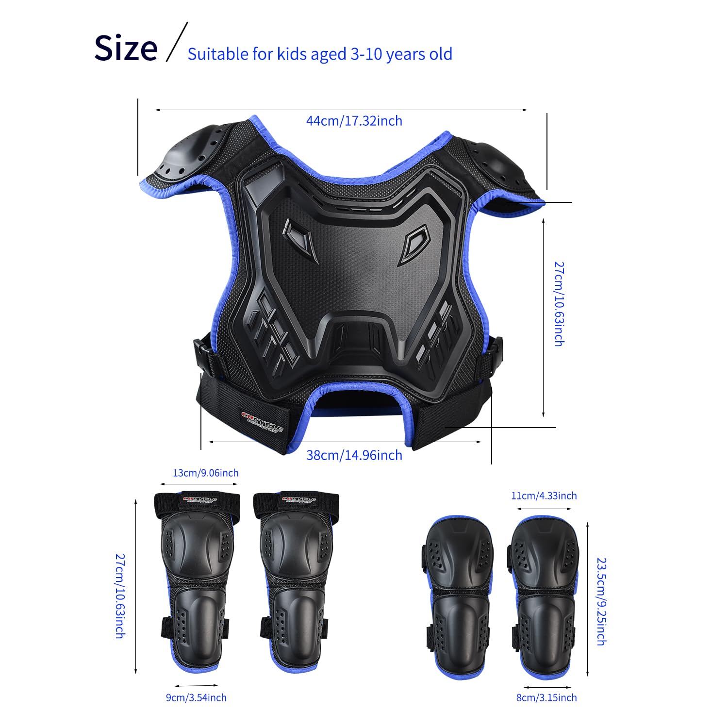 Tuta da motocicletta per bambini, protezione toracica con ginocchiere, gomitiere, per giovani, mountain bike, ciclismo, pattinaggio