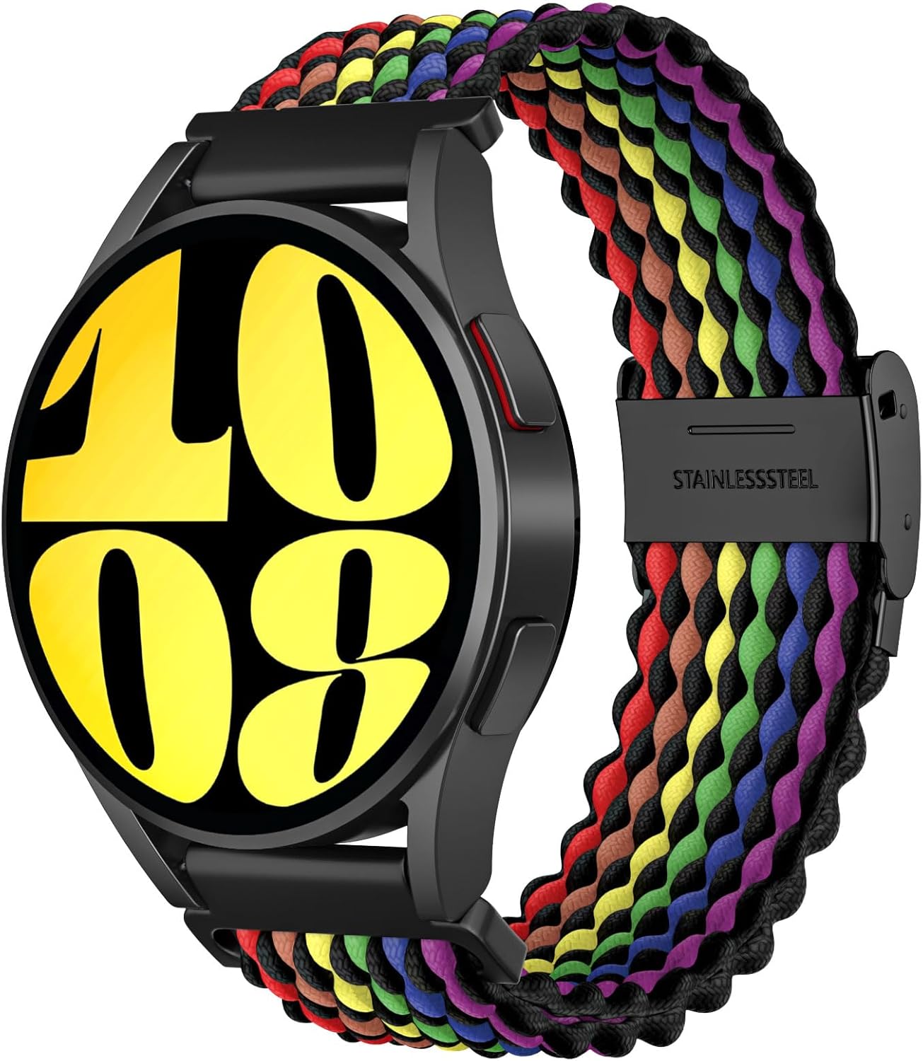 Braided Solo Loop Compatible with Samsung Galaxy Watch 6 5 4 Band 40mm 44mm/6 Classic 43mm 47mm/5 Pro 45mm/4 Classic 42mm 46mm/3 41mm/Active 2, 20mm Stretchy Sport Band, Black Rainbow