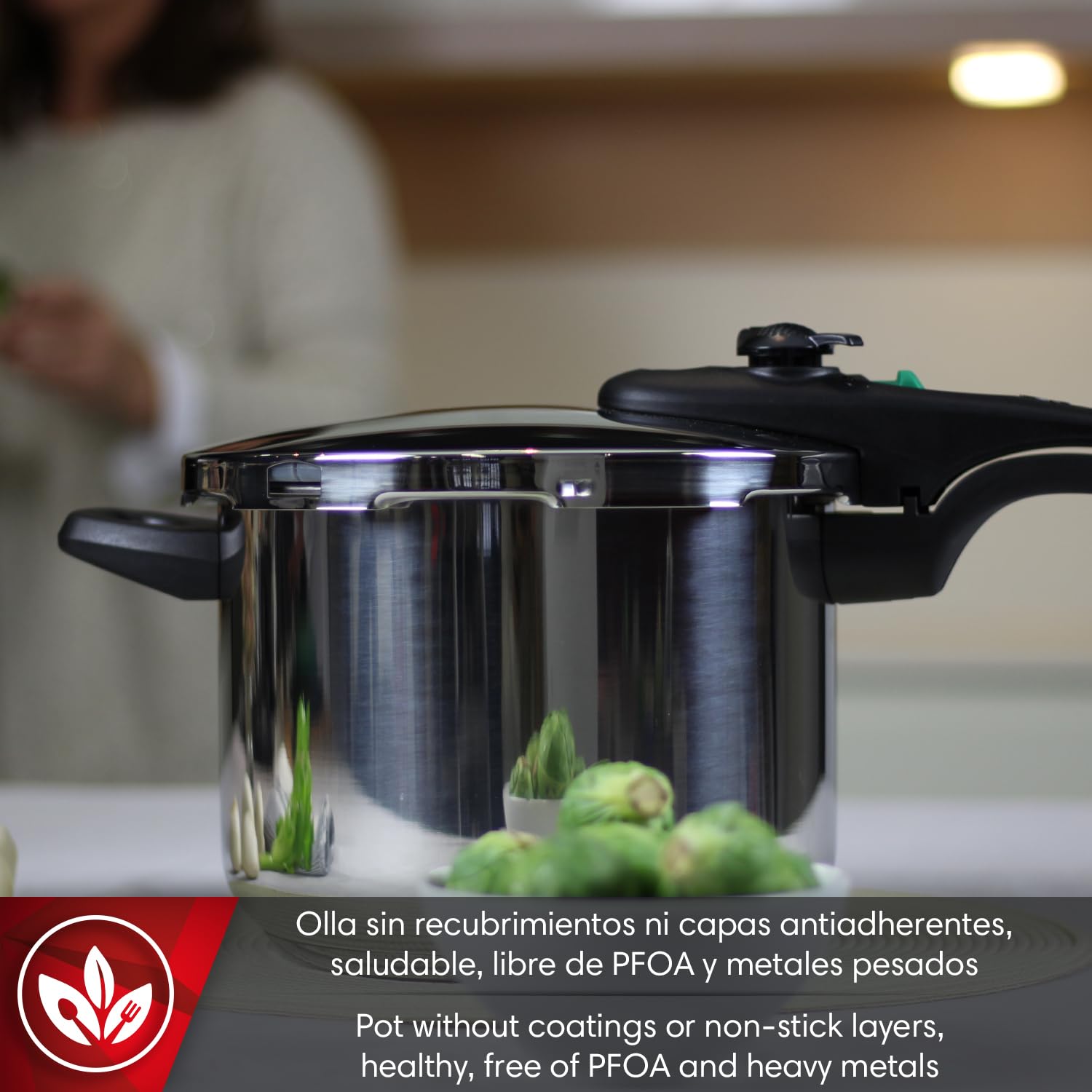 Magefesa Athenas - Olla Express Rápida de 7,5 L, Acero Inoxidable 18/10, Apta para Inducción, Fondo Termo-Difusor, Cocina Sana, Ahorro de Energía