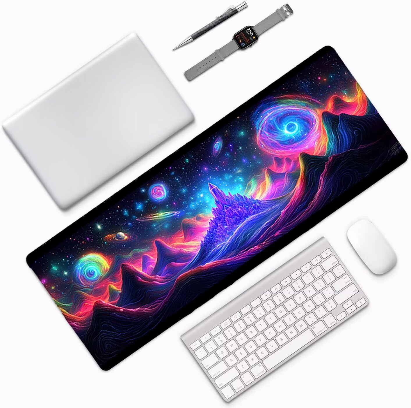 Lpfieonn Universum Großes Schreibtischunterlage, XXL Schreibtischunterlagen, Blau XXL Wasserdicht Gaming Mousepad mit Vernähter Rand und Rutschfeste Gummibasis, für Laptop/Hause/Büro 120x60cm PF-3265