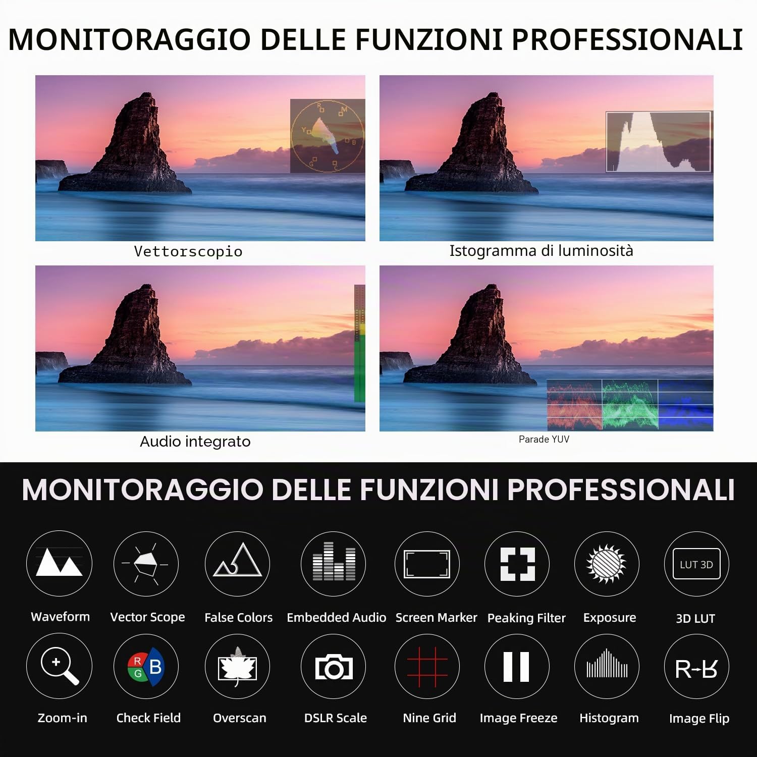FEELWORLD FW568 V3 Monitor da campo per fotocamera 4K da 6 pollici con batteria da 2800mAh Monitor DSLR Full HD 1920x1080 3D lUT Borsa per il trasporto, parasole,Peaking Focus Assist HDMI Input/Output