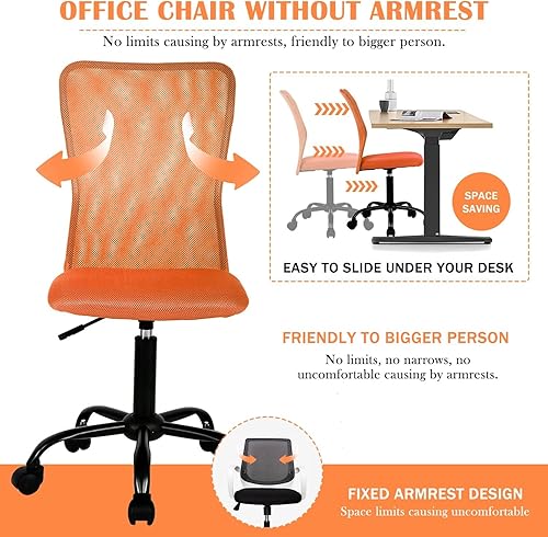 Miniatura 5 de Sillas ergonómicas, bonita silla de escritorio de oficina ajustable sin brazos con respaldo de malla y asiento grueso suave, cómoda silla giratoria