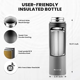 RAYMYLO Insulated Water Bottle 20 oz, Triple Wall Vacuum Stainless Steel (Cold for 48 Hrs), Leak Proof & Non-BPA, Kids Water Bottle Jug for School with Straw Spout Lids, Dark Gray