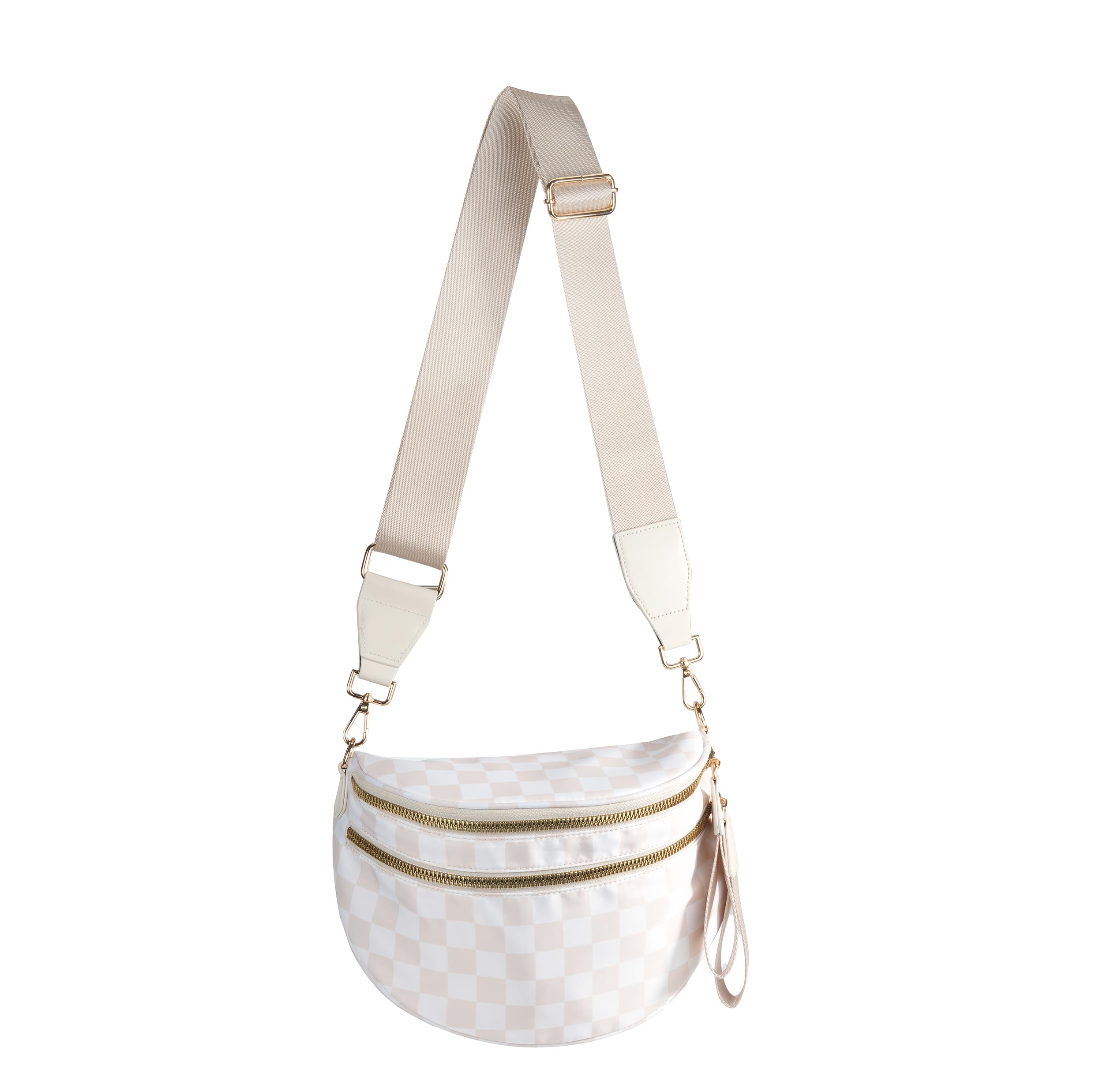 FEIBOON Spacious Checkered Nylon Crossbody Bag Bum Bag Checkered Handbags Wallets for Women