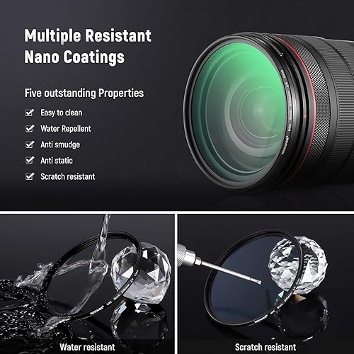 Vista 33 de NEEWER Difusión negra de 3.031 in, 1 filtro de niebla de ensueño, filtro de efecto cinematográfico, ultra delgado, repelente al agua, resistente a