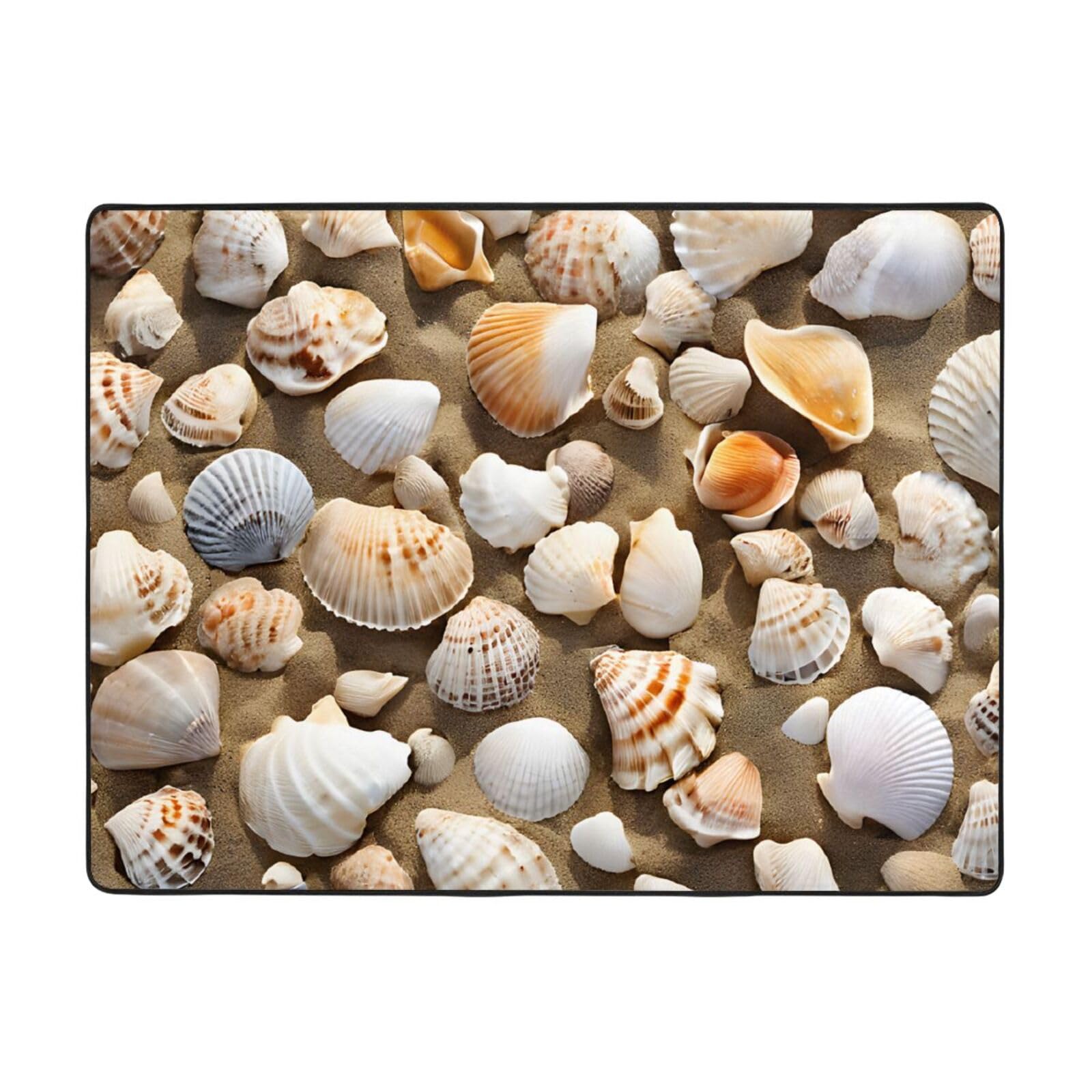 Tapis doux et moelleux 160 x 121 cm à motif sable et coquillages pour grand confort