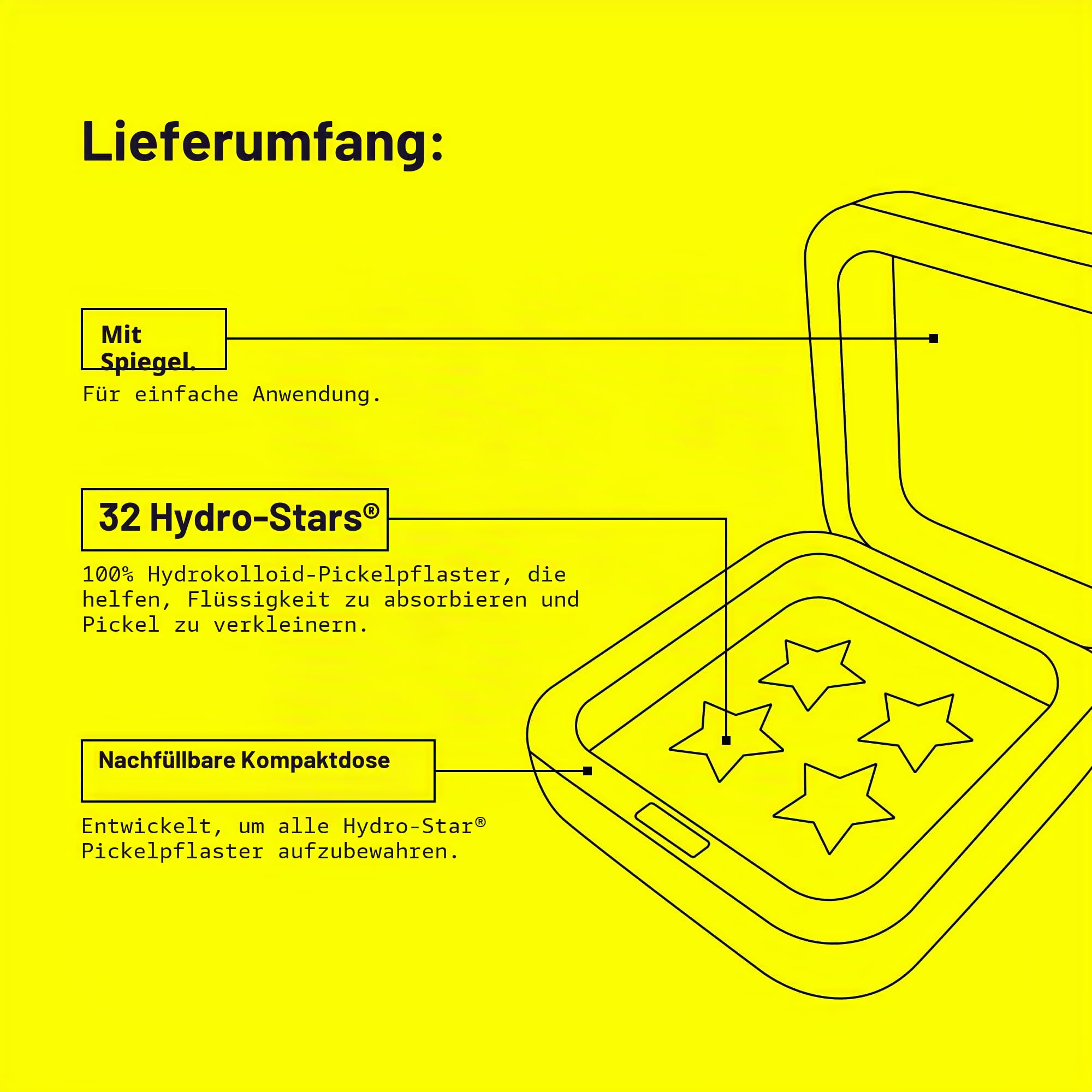 Starface Hydro-Sterne „Big Yellow“, Hydrokolloid Pickelaufkleber, absorbieren Flüssigkeit und reduzieren Entzündungen, niedliche Sternform, vegane und tierversuchsfreie Hautpflege, 32 Stück