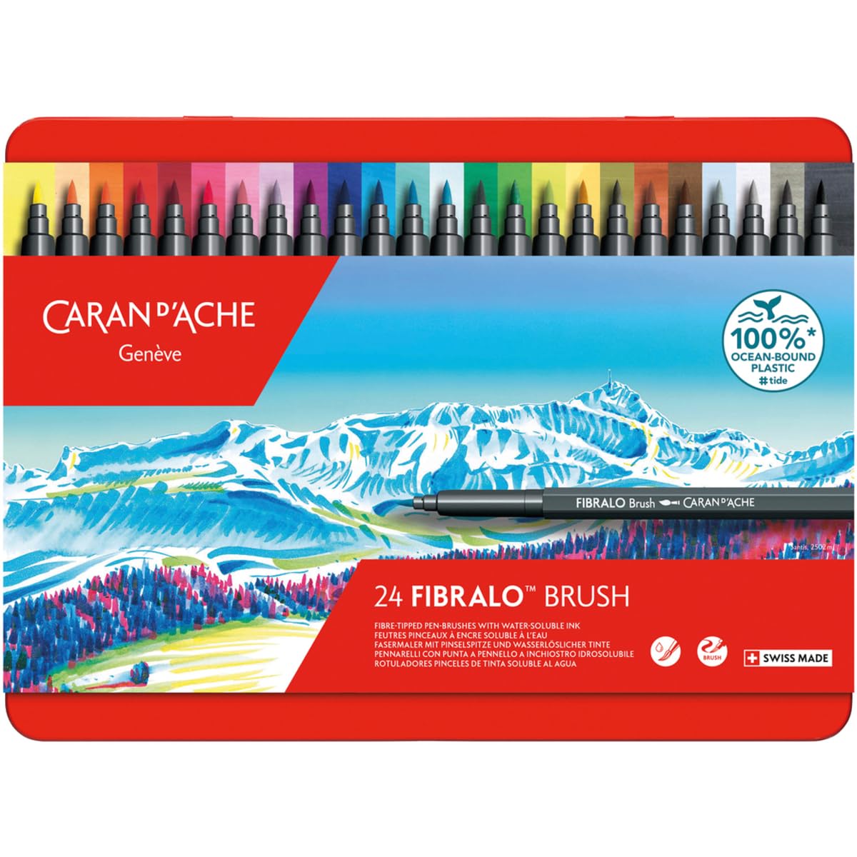 B&Q -  Caran D'ache Fibralo Brush Pens 24 ColoursWater Soluble Fibre-Tipped Pens For DrawingCalligraphy & Watercolour