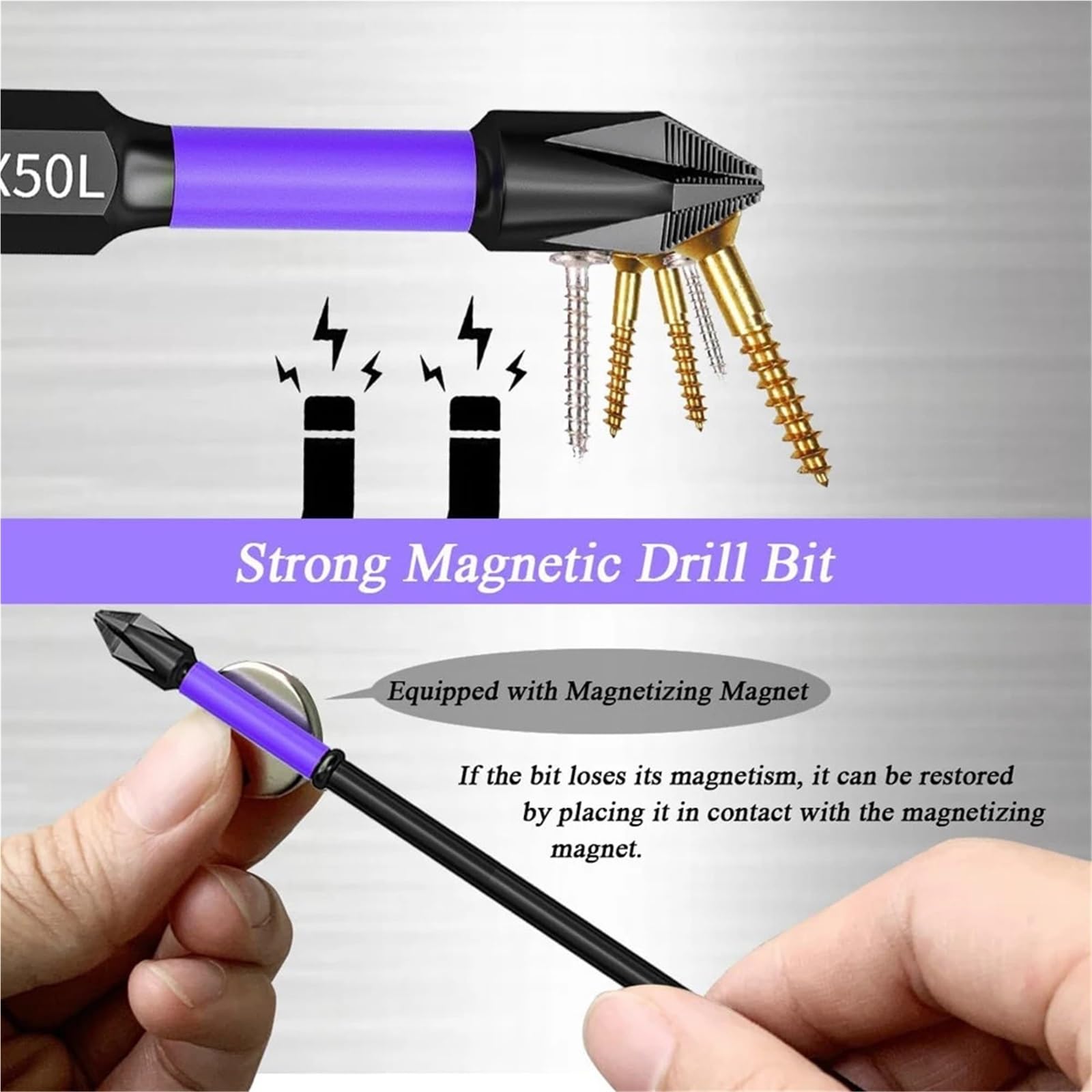 Cacciavite Punte for cacciavite magnetiche a percussione Phillips antiurto antiscivolo in acciaio legato con codolo esagonale adatte for utensili elettrici(18pcs)