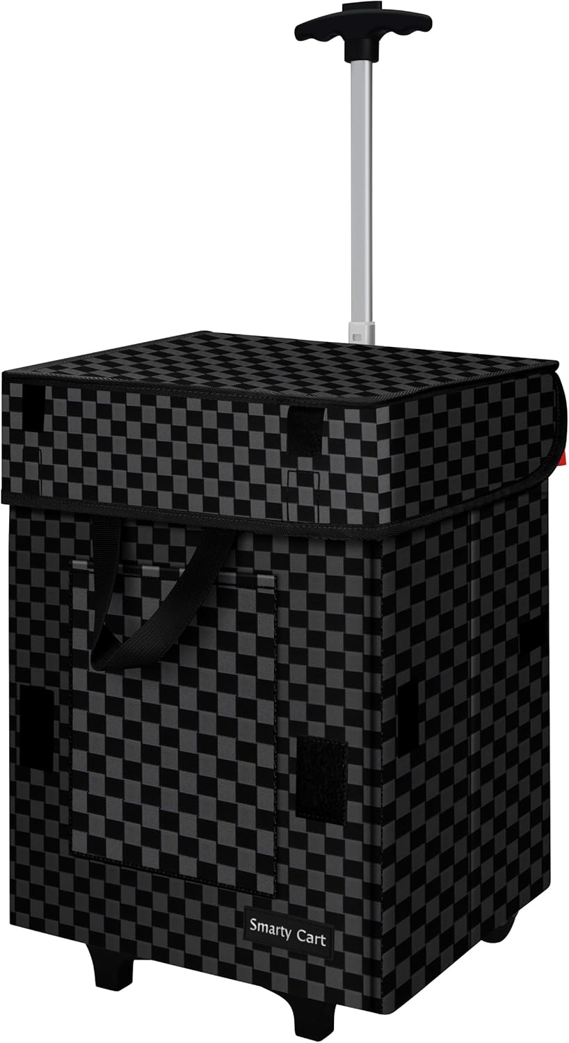 Folding Portable Rolling Crate Handcart, Smart Cart with Telescopic Handle, Collapsible Rolling Utility Basket for Supermarket & Teacher Shopping, Moving Grocery