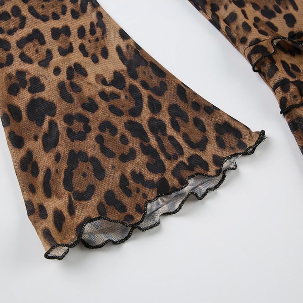 トップス 00s y2k back number fur cowichan beige L Sexy Leopard Cheetah Print Tops for Women Square Neck Mesh