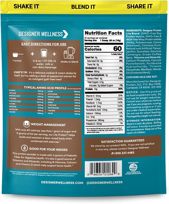 Designer Wellness, Chocolate Cookie, Designer Lite Protein, 25.6 oz
