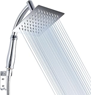 Cabezal de Ducha de Lluvia Voolan con Brazo de Ducha de Mano, Cabezal de Ducha de Cascada Cuadrado de Alta Presión de 15cm con Kits de Soporte, Cromado