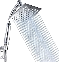 Voolan Regenduschkopf mit Handbrausearm, Hochdruck-Handbrausen aus Edelstahl, 15cm Quadratischer Wasserfall-Duschkopf mit Verlängerungsarm und Halterungssätzen, Chrom