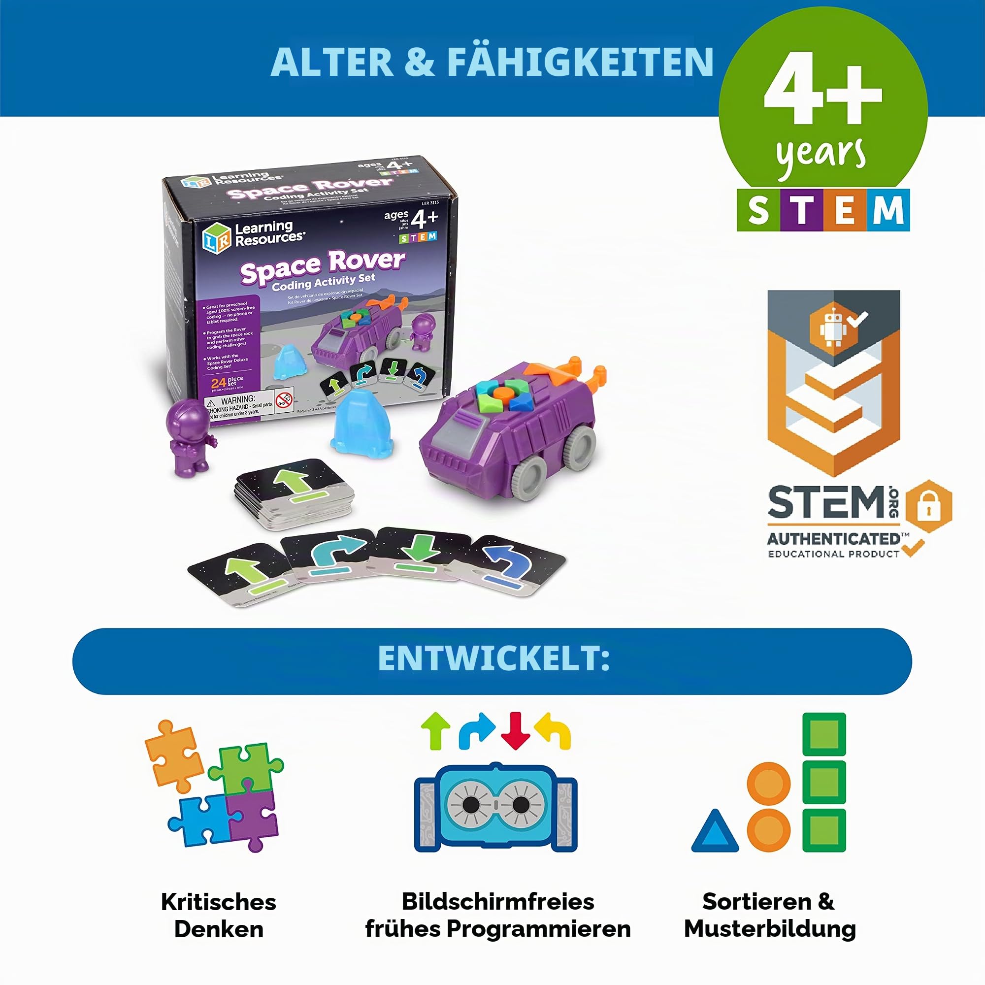 Learning Resources „Programmierbarer Weltraum-Rover“-Set, Programmieren für Kinder, Programmierspielzeug, Mint-Spielzeug für Kinder, Mint-Spielzeug, Weltraum-Spielsachen, Astronauten-Spielzeug, 4+