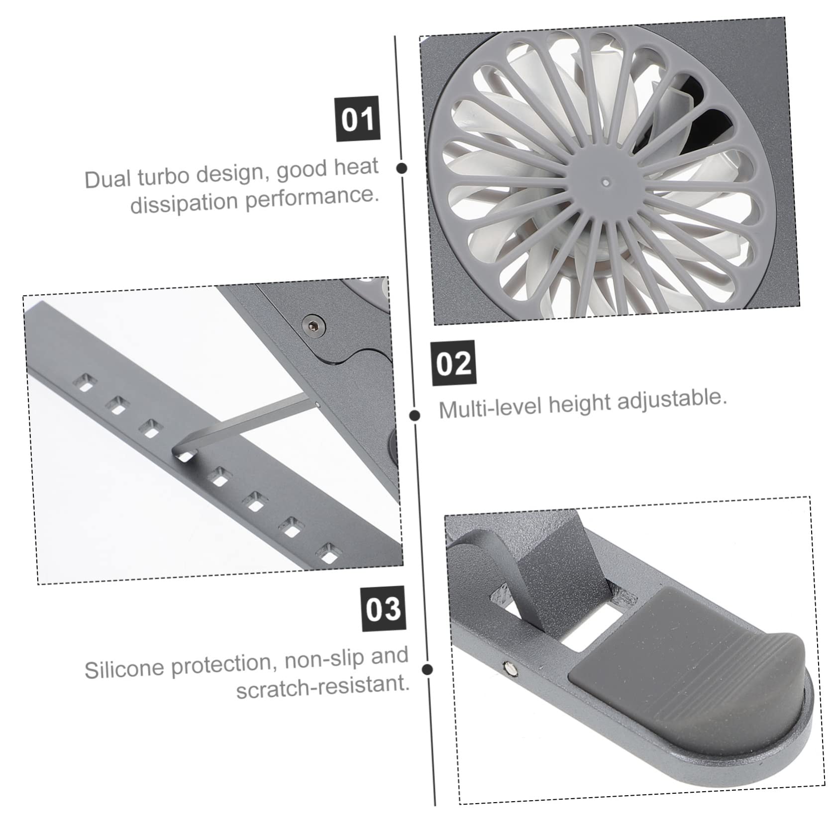 NUOBESTY Soporte Ajustable y Silencioso para Portátil Ventilador Led, Aluminio Resistente, 8 Ángulos Regulables, Adecuado para Juegos y Oficina, Soporte Ergonómico Gris