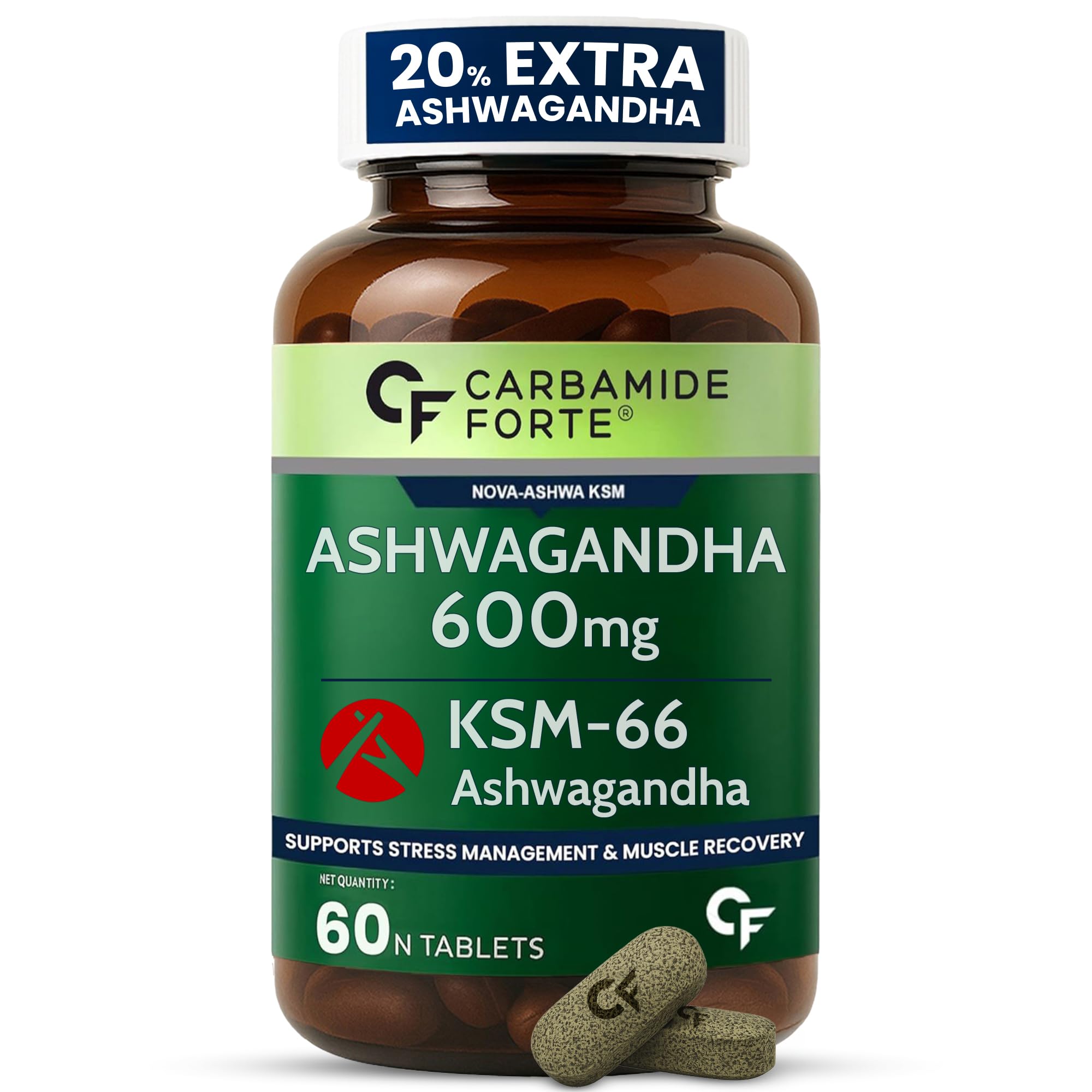 Carbamide Forte Ashwagandha KSM66-600 mg I KSM 66 Ashwagandha Supplements Support Stress Management & Muscle Recovery I ashwagandha tablets for Men & Women - 60 Tablets